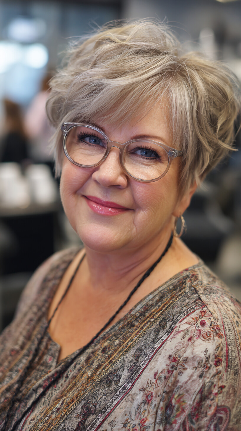 Soft Layered Silver Pixie with Feathered Fringe