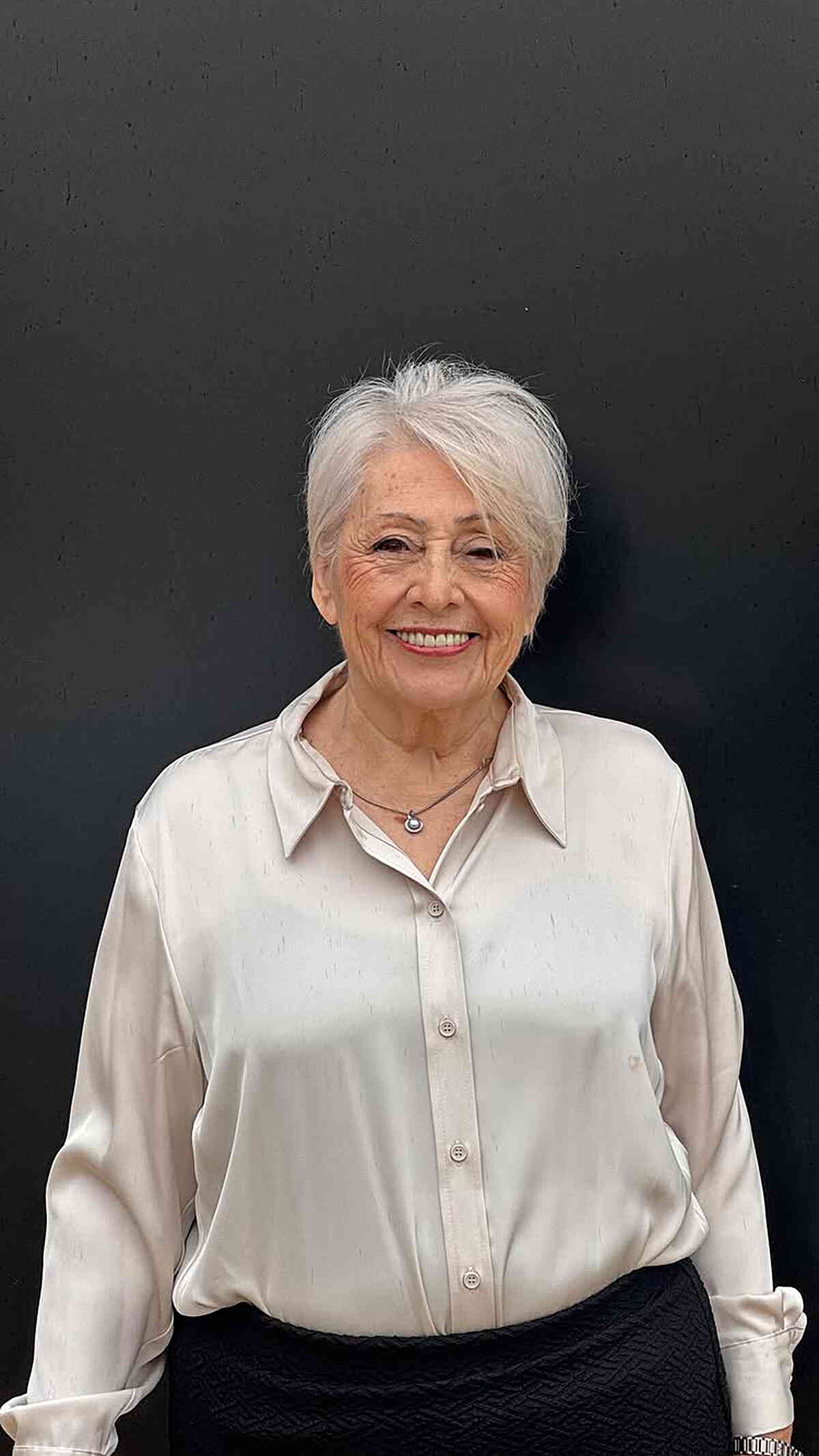 Soft Silver Side Swept Pixie