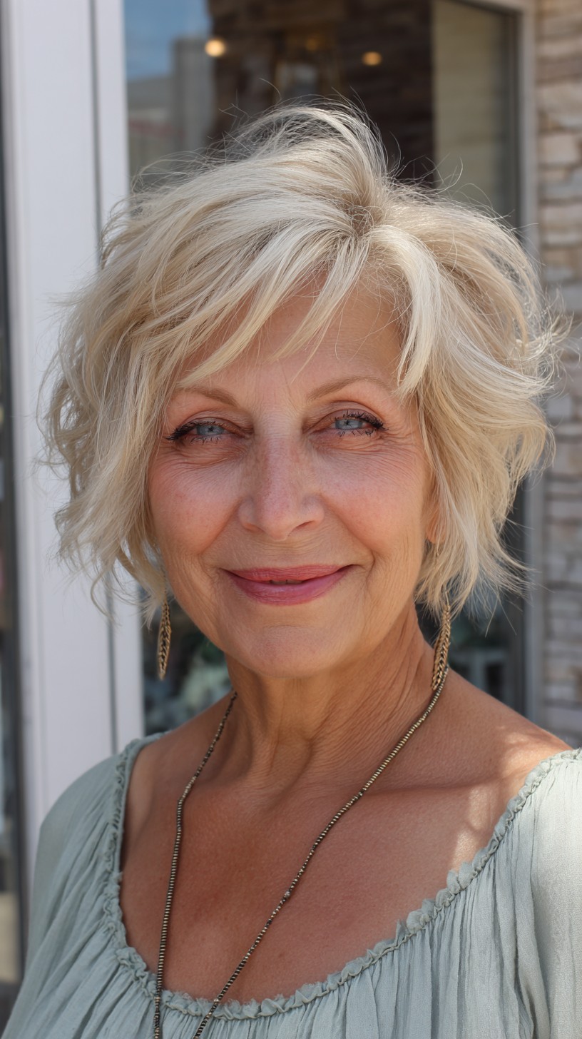 Soft Tousled Stacked Shag with Wispy Side-Swept Bangs
