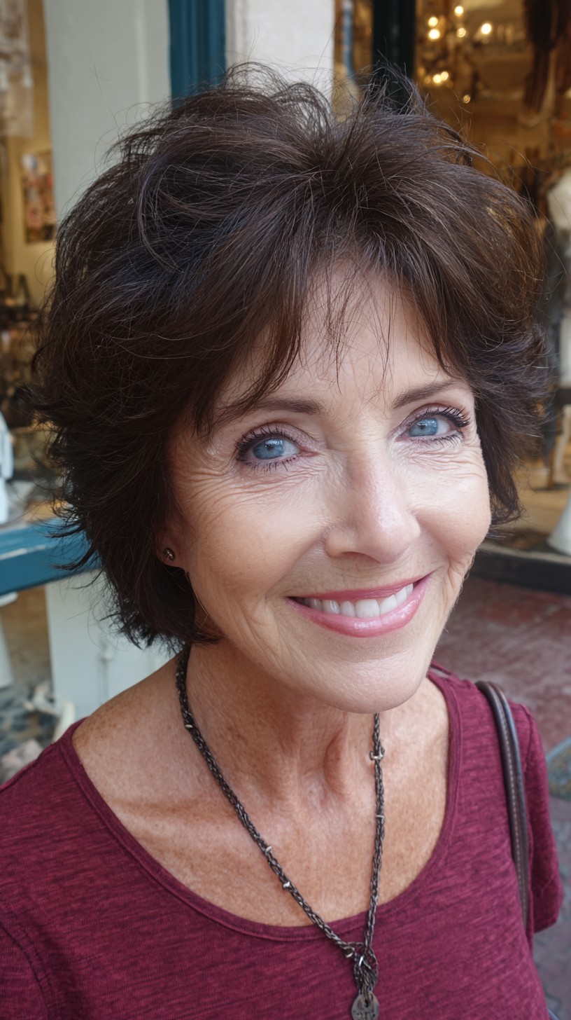 Voluminous Short Layered Crop with Soft Face-Framing Fringe