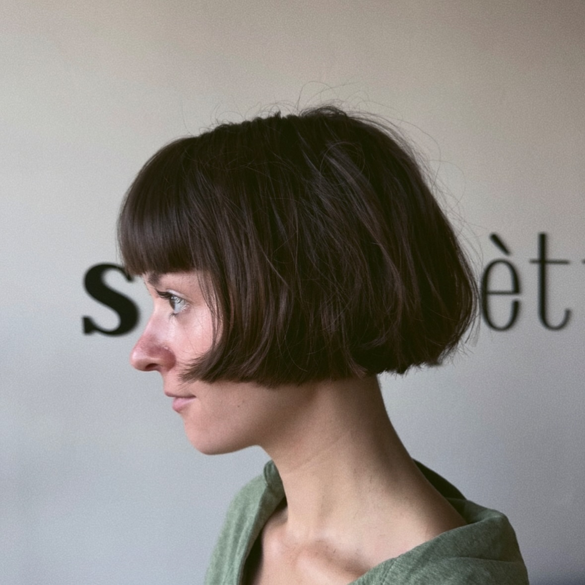 Chic Textured Bob with Bold Blunt Bangs