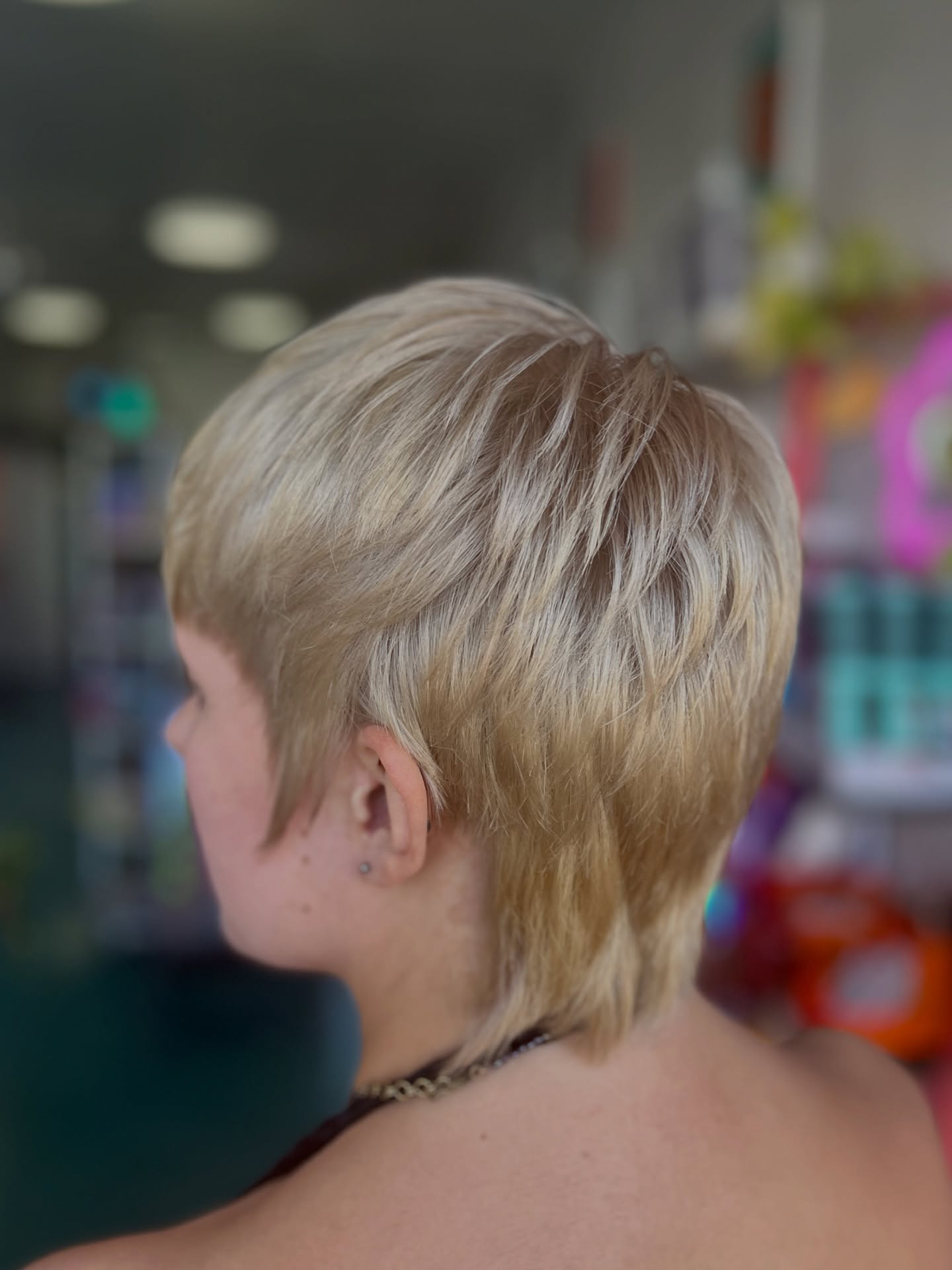 Choppy Textured Blonde Pixie with Nape Undercut