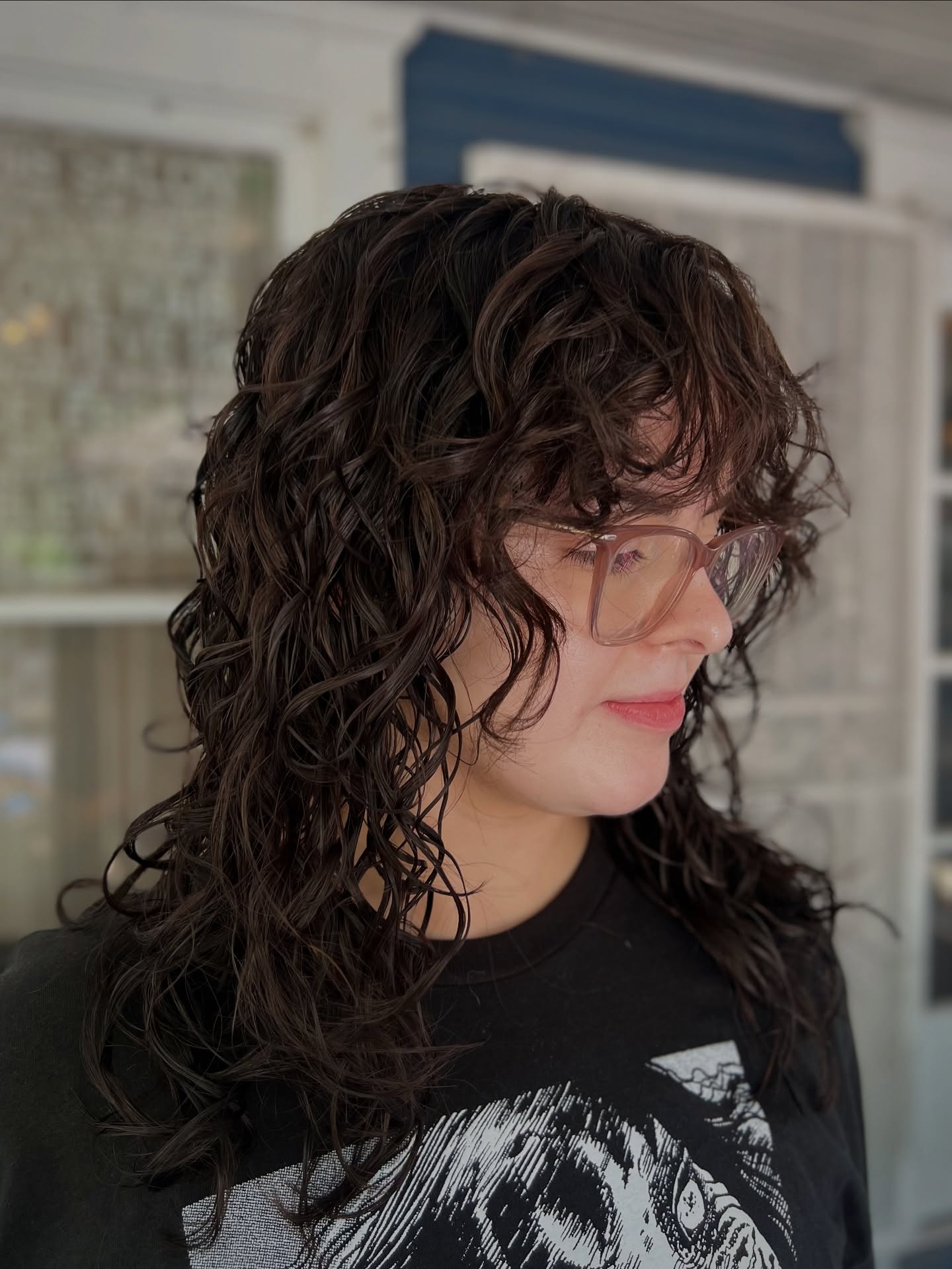 Textured Curly Lob with Soft Bangs