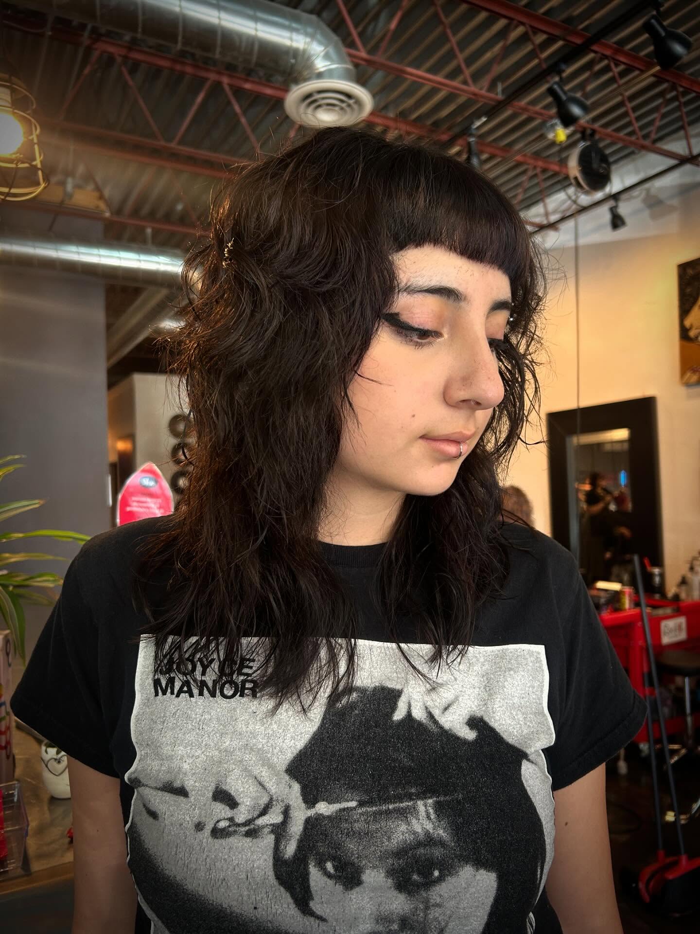 Textured Wavy Cut with Bold Blunt Bangs