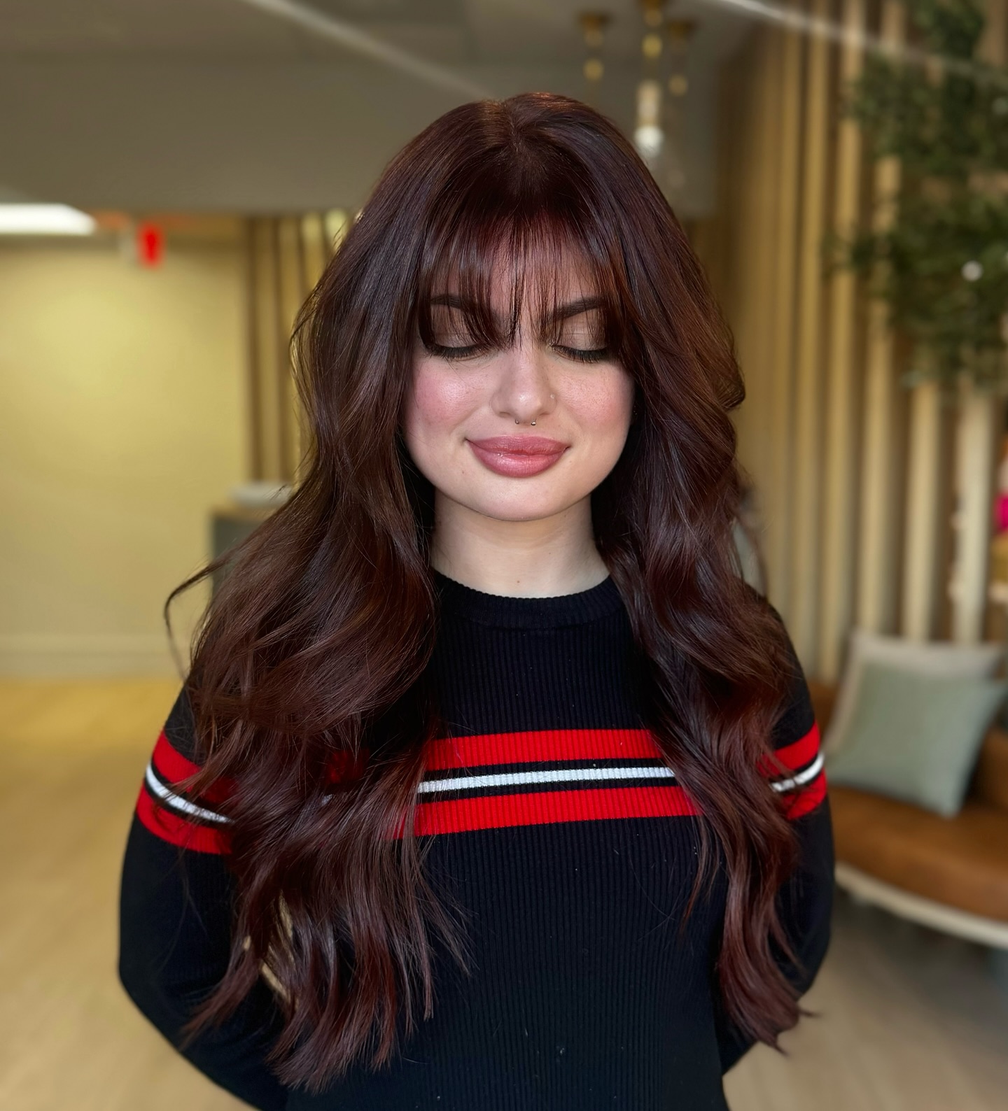 Warm Auburn Waves with Textured Bangs