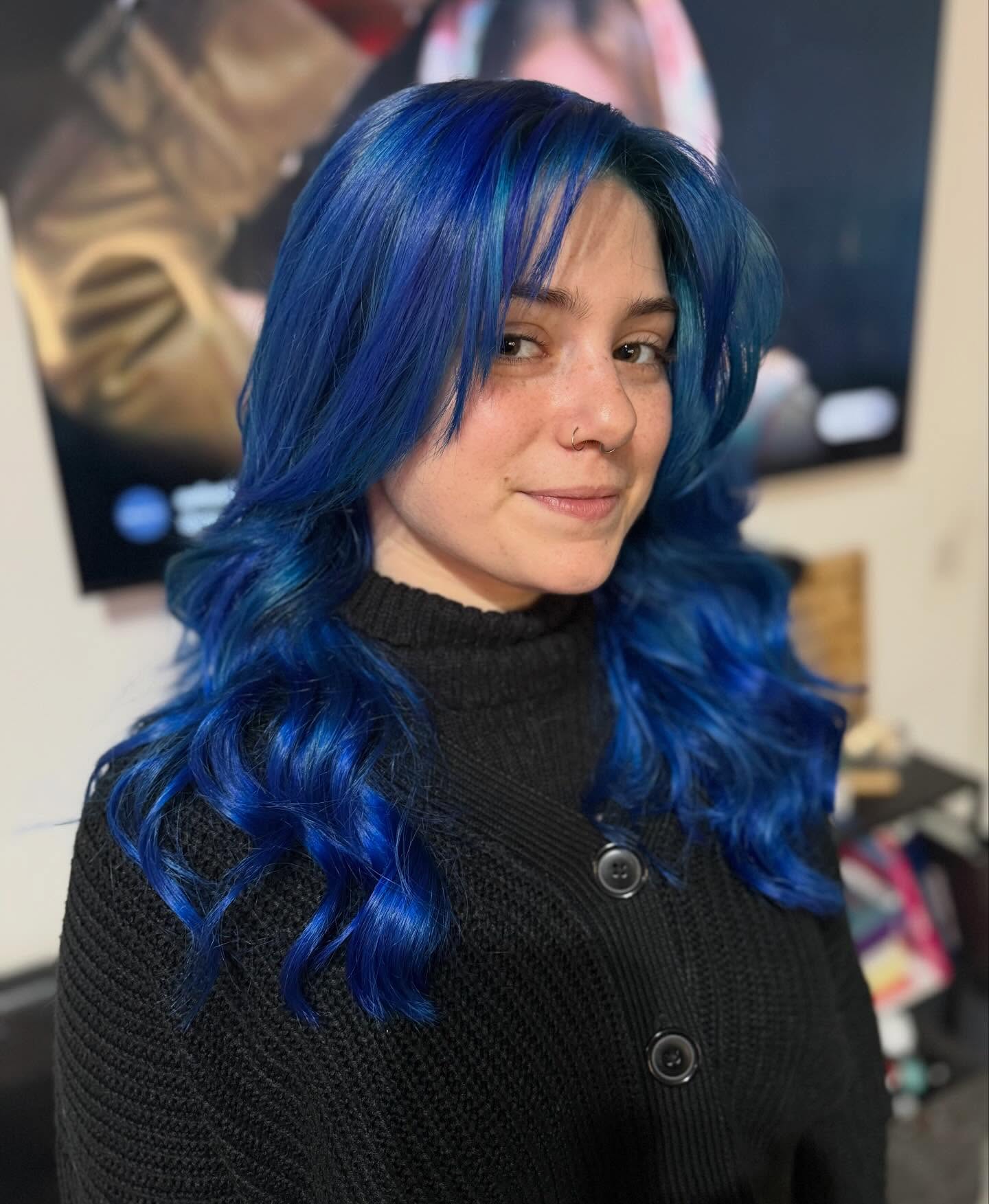 Bold Electric Blue Waves with Soft Layers