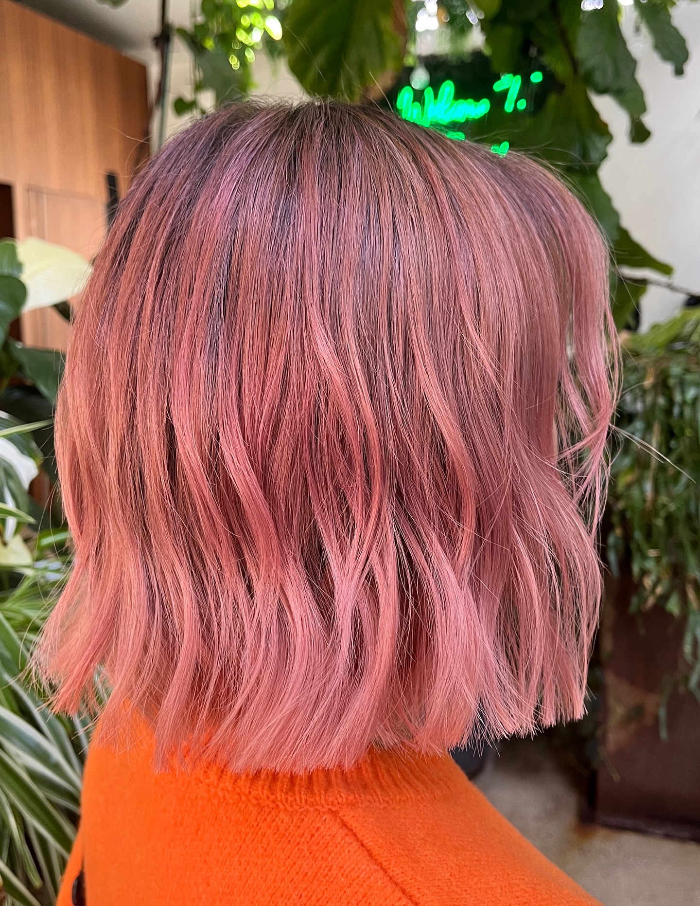 Charming Textured Pink Bob with Subtle Waves