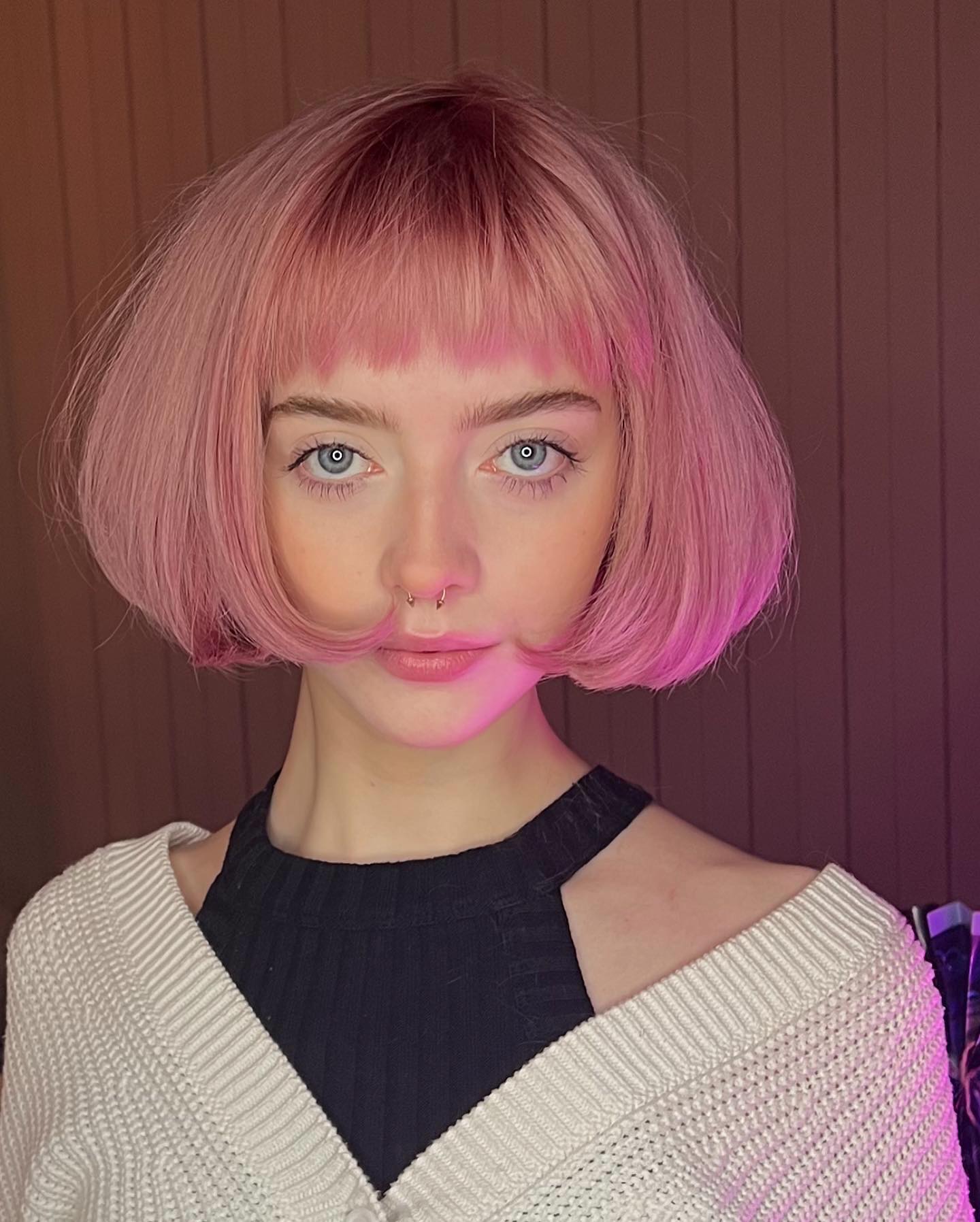 Chic Pink Bob with Fringed Bangs