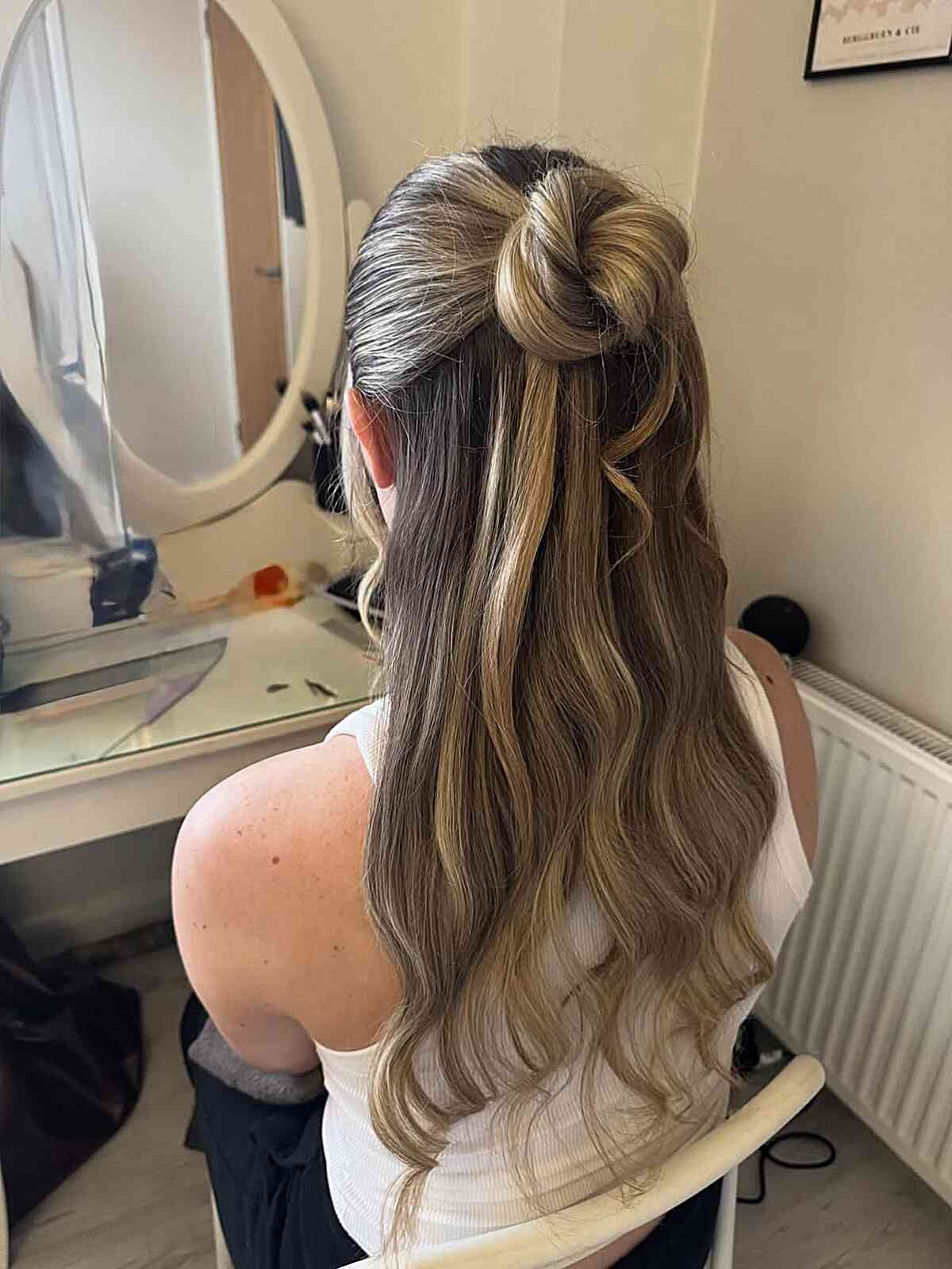 Beachy Long Blonde Waves with Half-Up Twist