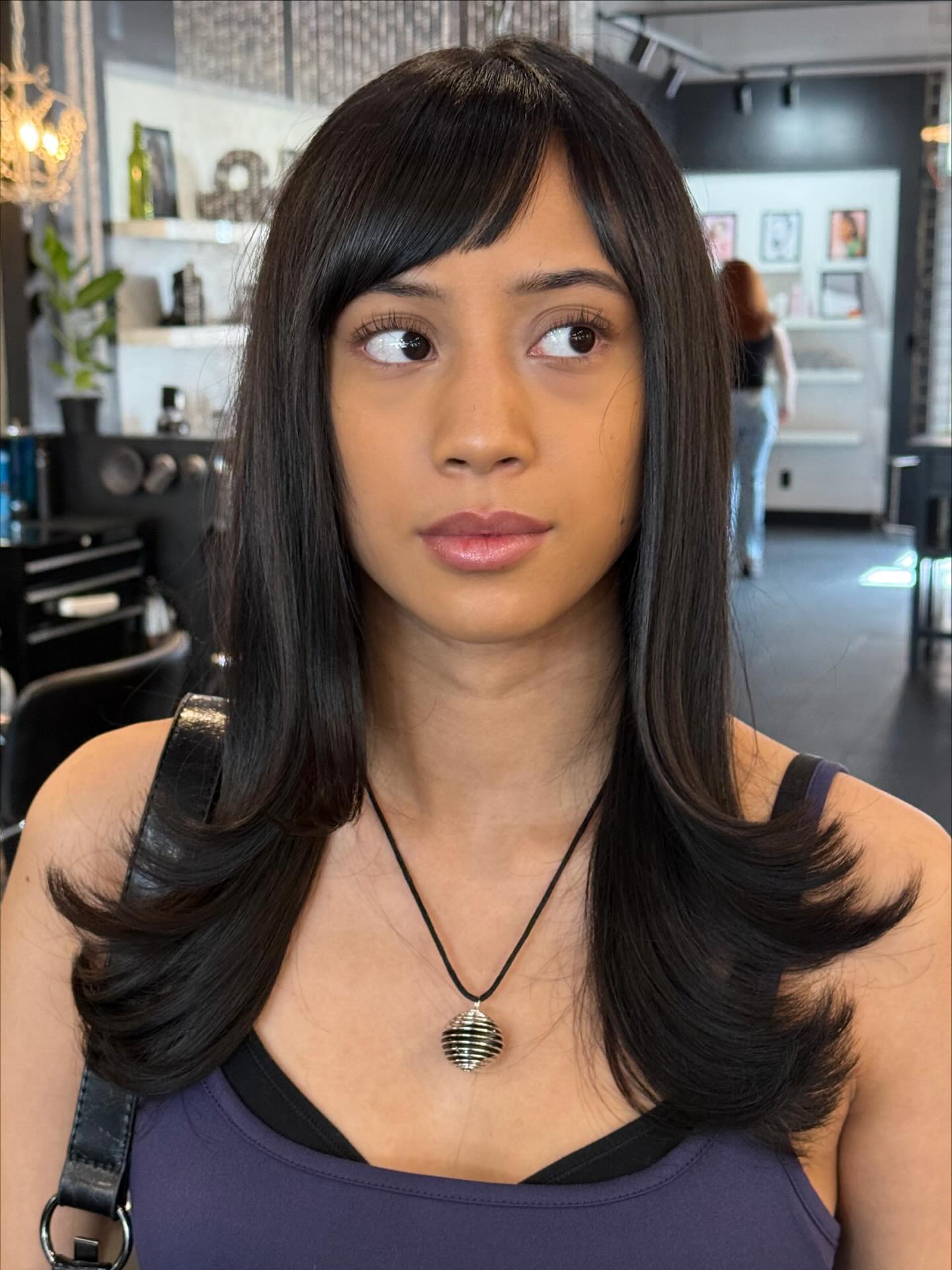 Sleek Long Cut with Subtle Side Bangs