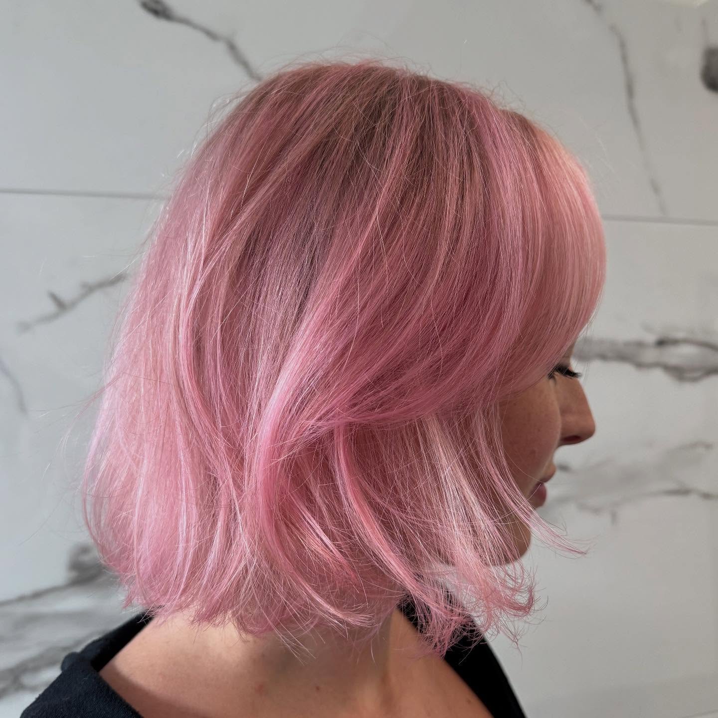 Softly Layered Pink Bob with Subtle Movement