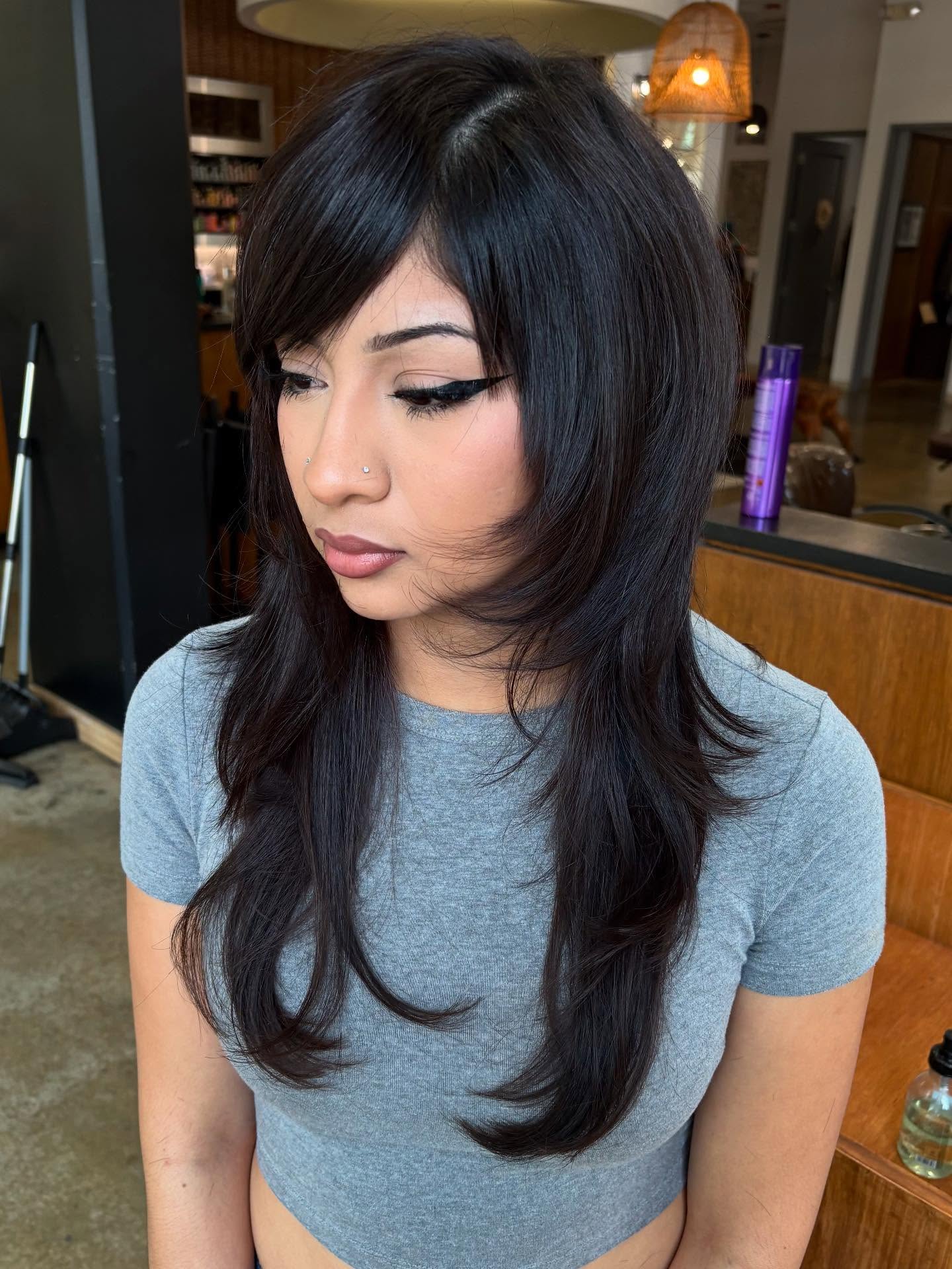 Stylish Long Layered Cut with Side Bangs