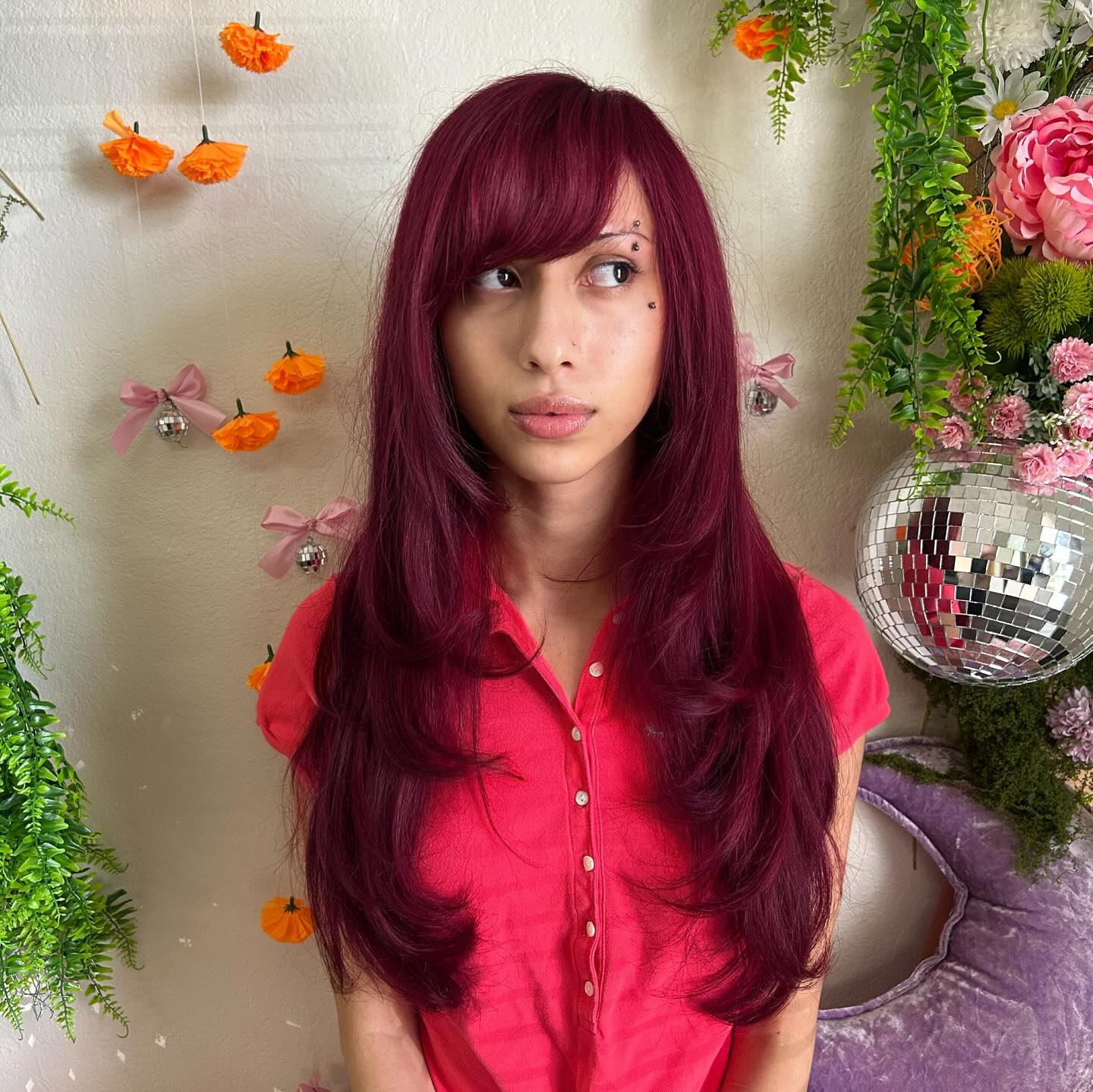 Vibrant Long Cut with Bold Side Bangs