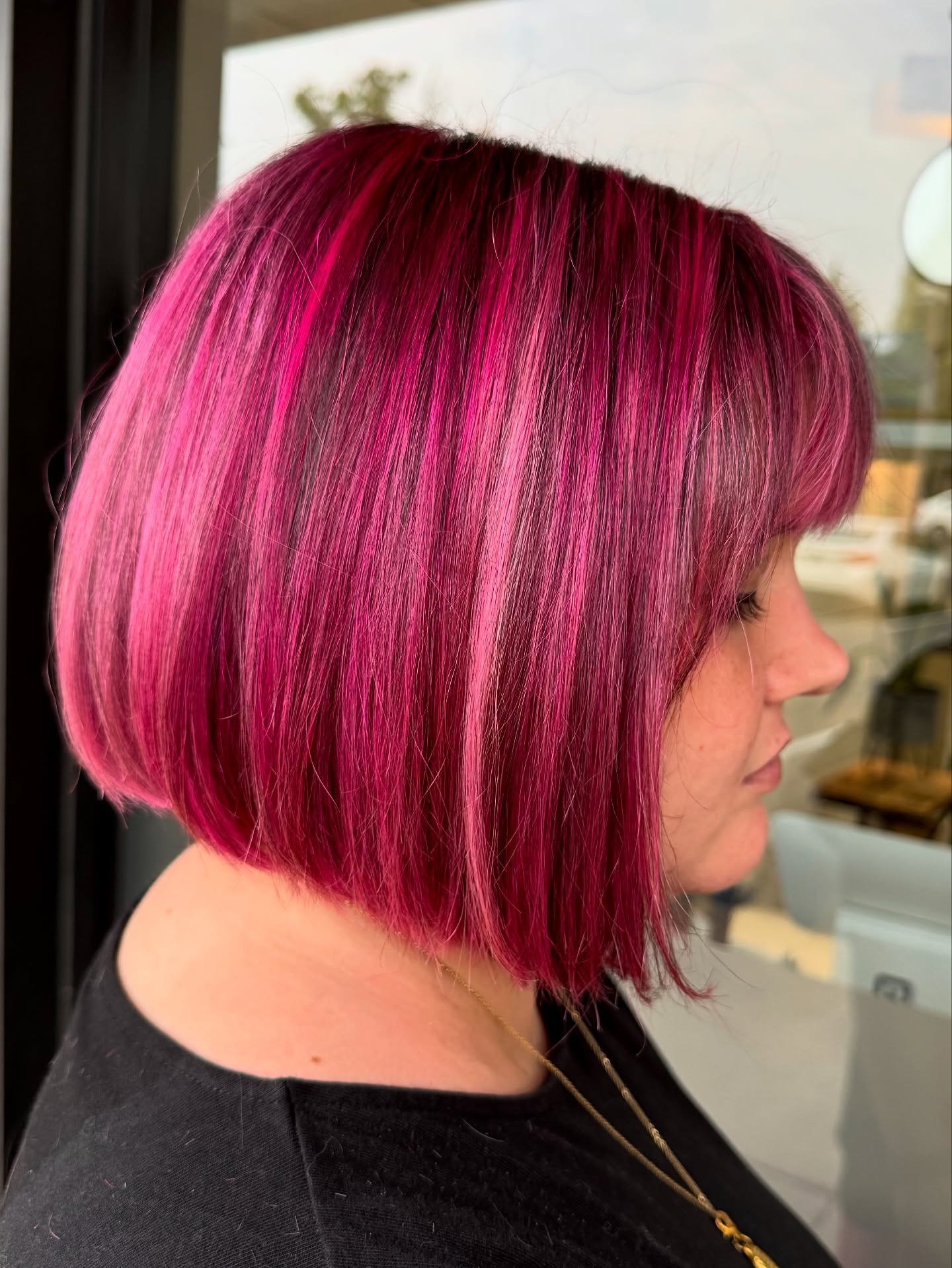 Vibrant Pink Bob with Soft Fringe