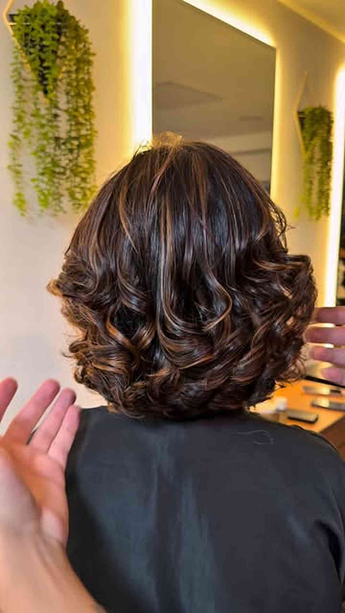 Caramel Ribbon Curled Chocolate Bob
