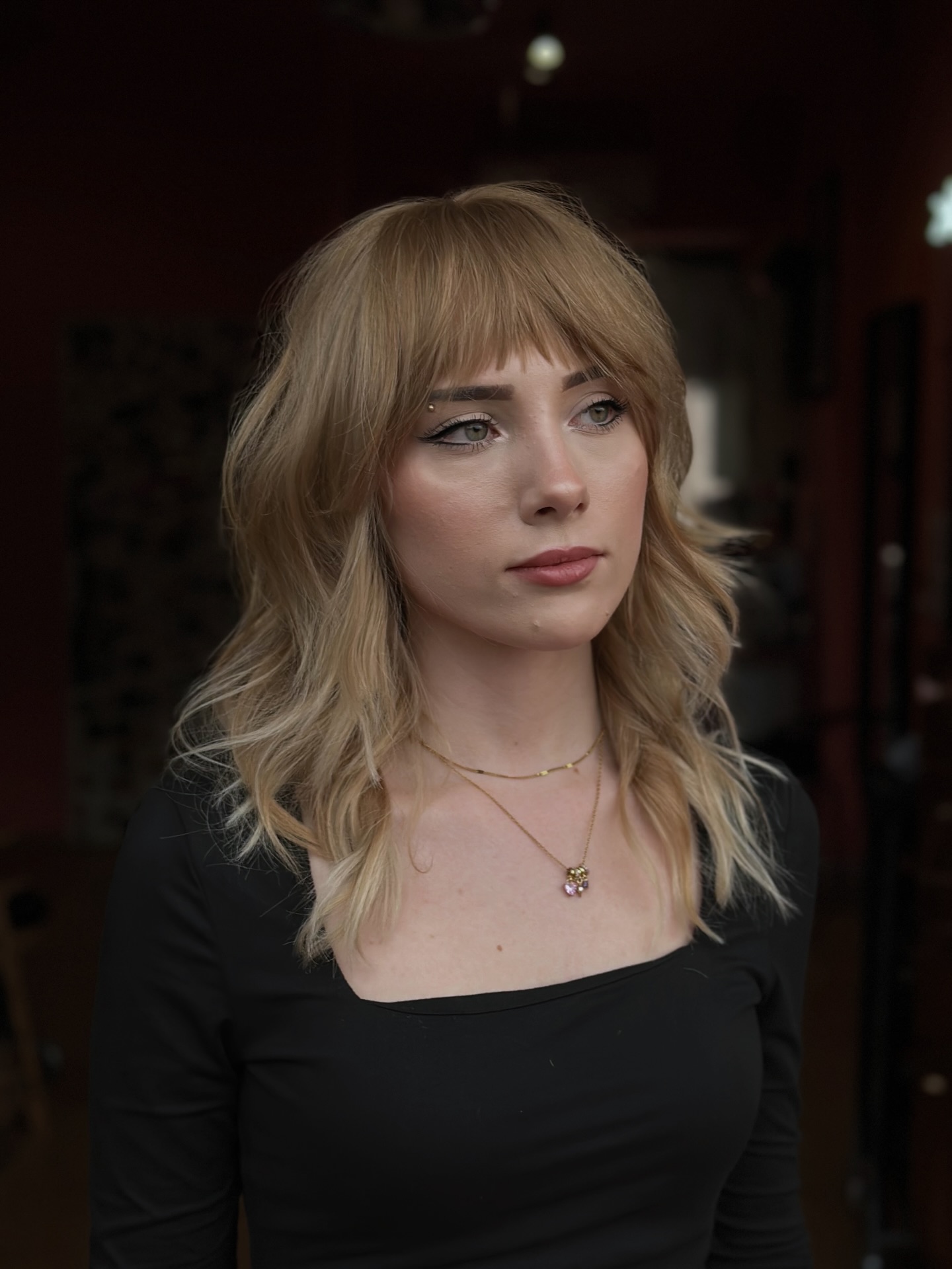 Chic Layered Shag with Soft Blunt Bangs