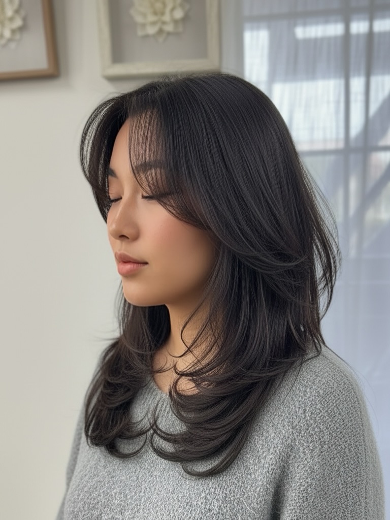 Effortlessly Layered Medium Cut with Soft Face Framing