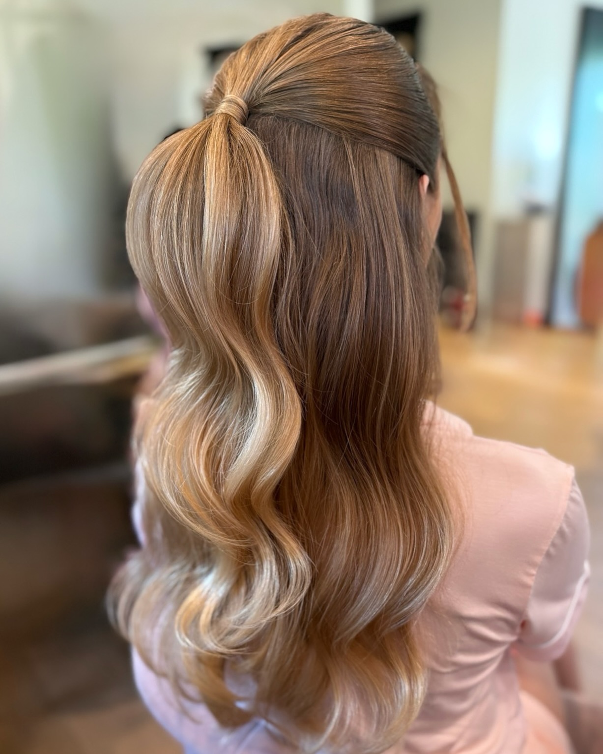 Elegant Caramel Half-Up Waves