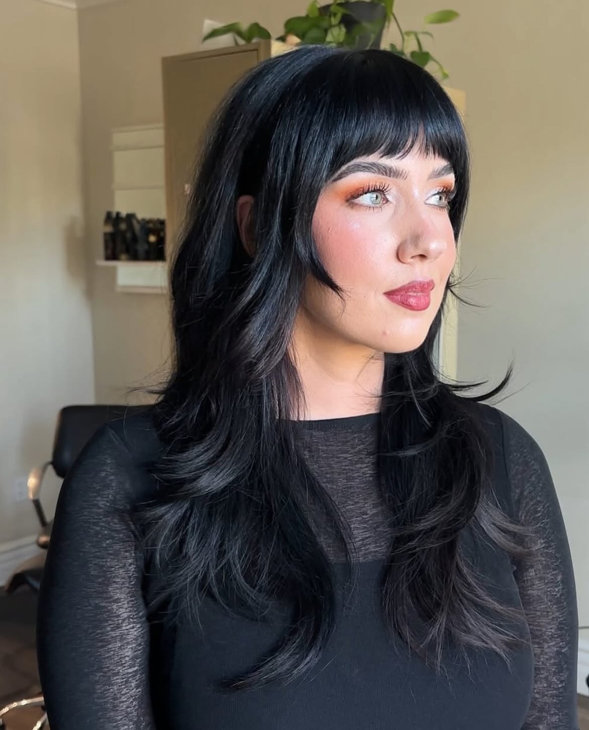 Modern Black Shag with Soft Bangs