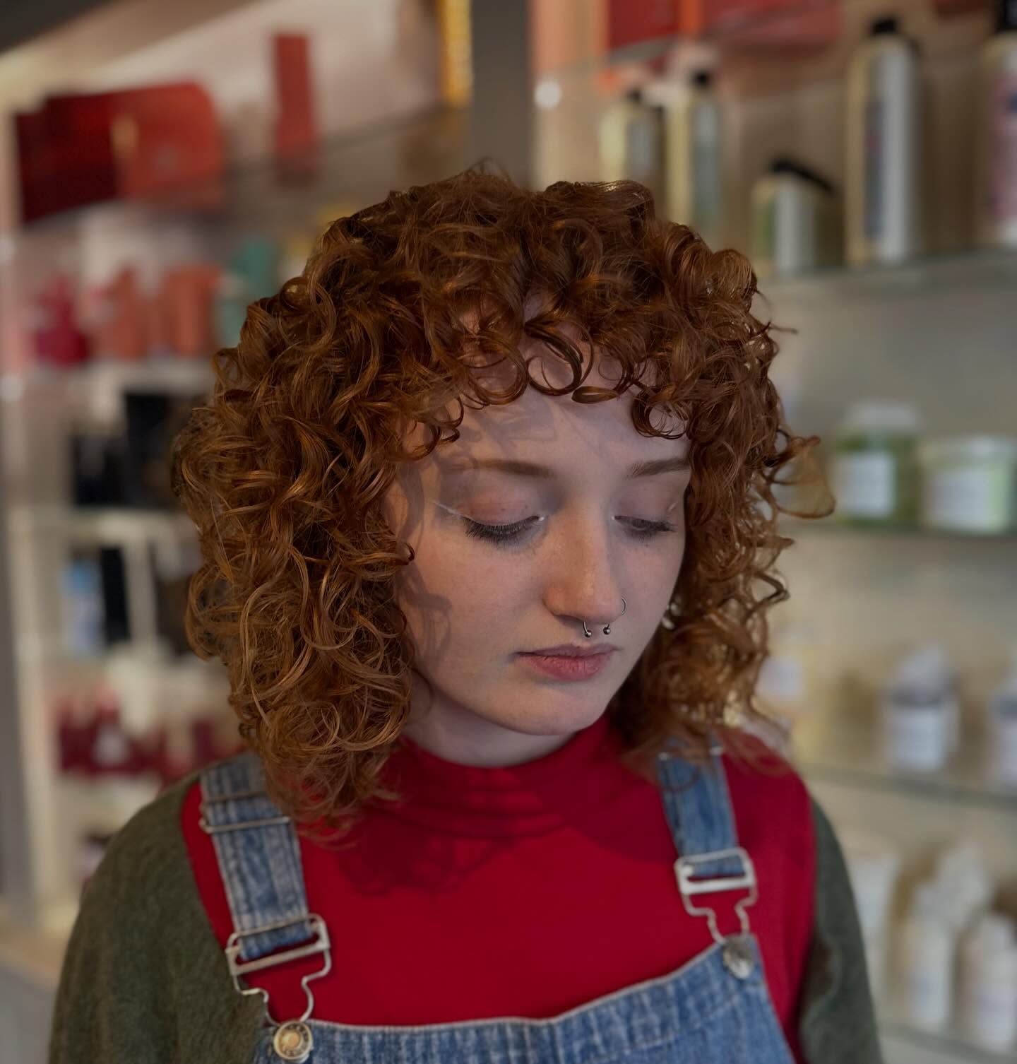 Textured Medium Curly Cut with Defined Bangs