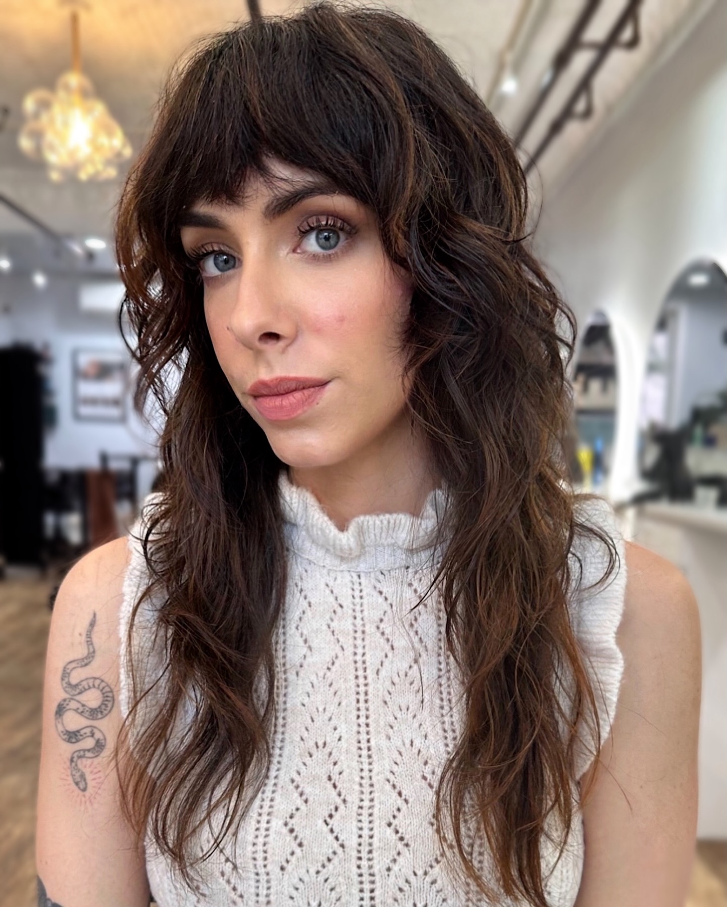 Textured Shag with Bold Fringed Bangs
