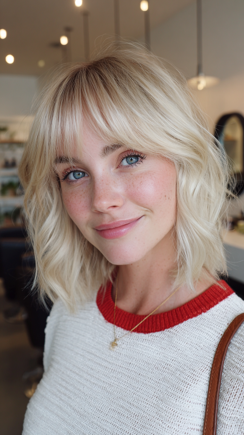 Beachy Textured Lob with Soft Bangs