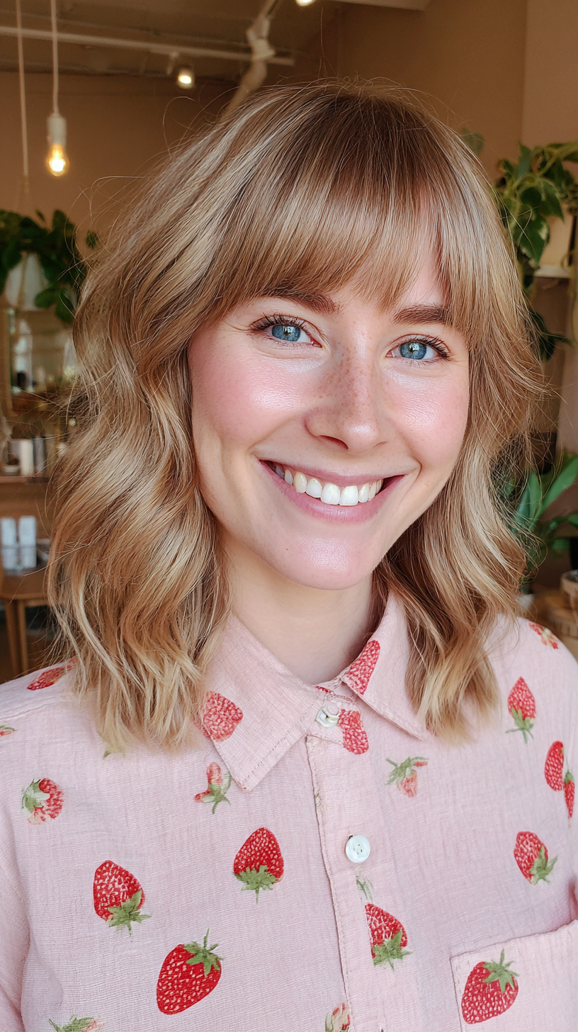 Charming Wavy Lob with Soft Bangs