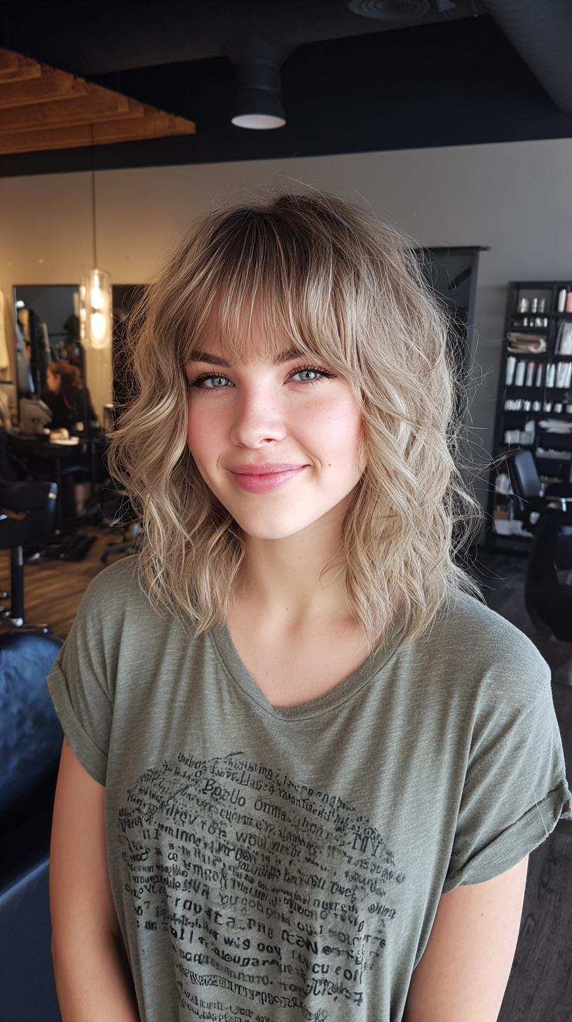 Chic Wavy Lob with Textured Bangs