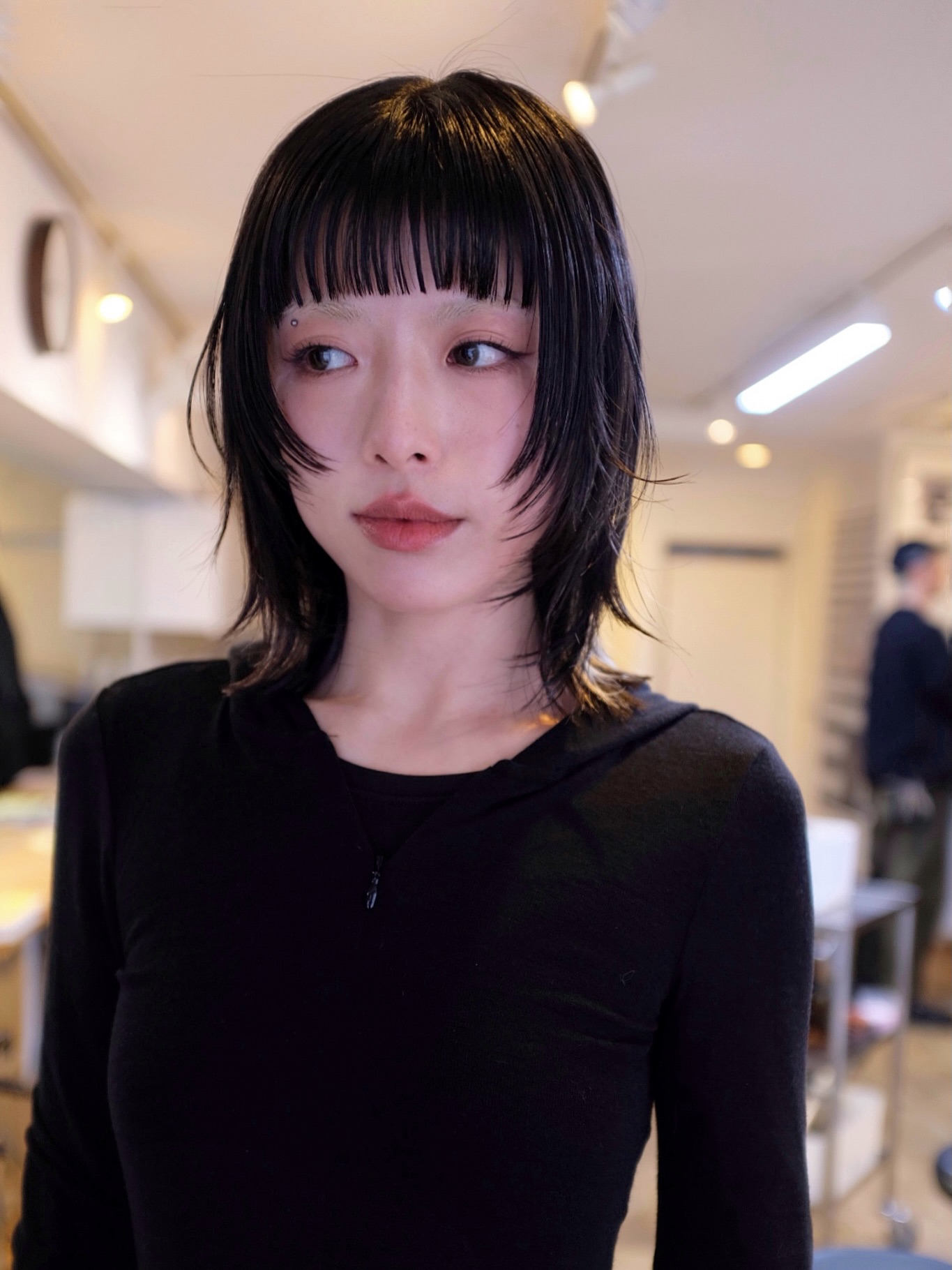 Edgy Layered Lob with Bold Fringe