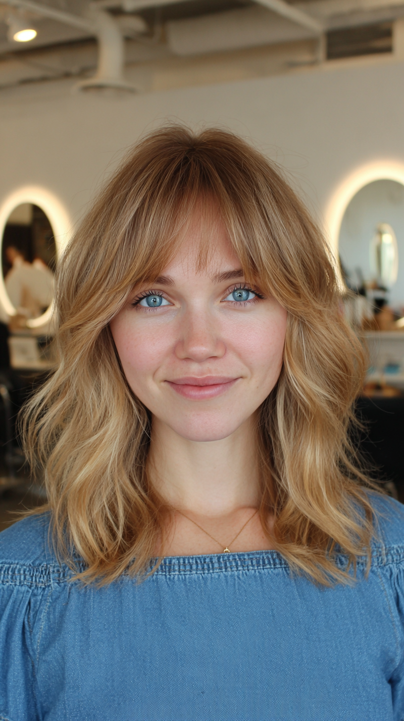 Effortlessly Chic Wavy Lob with Curtain Bangs