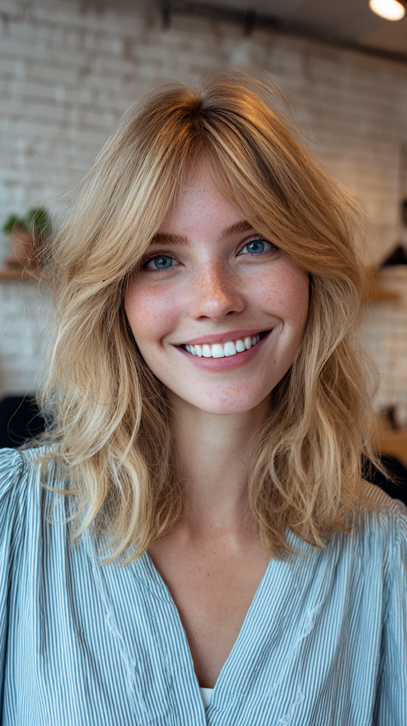 Effortlessly Wavy Lob with Face-Framing Bangs