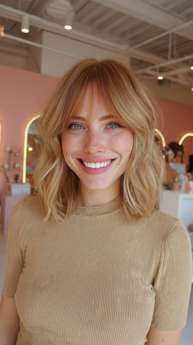 Effortlessly Wavy Lob with Soft Bangs