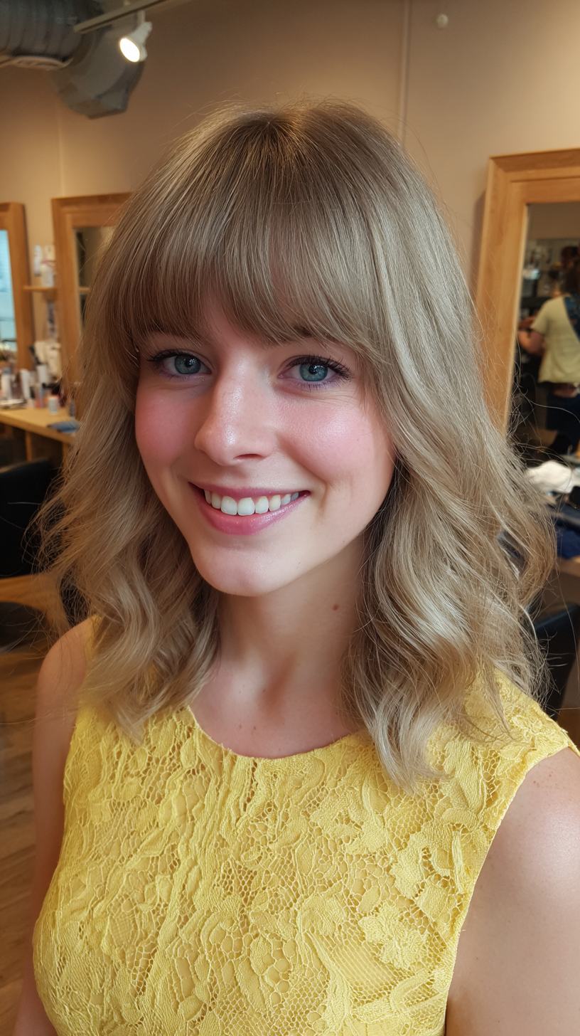 Soft Textured Lob with Fringe Bangs
