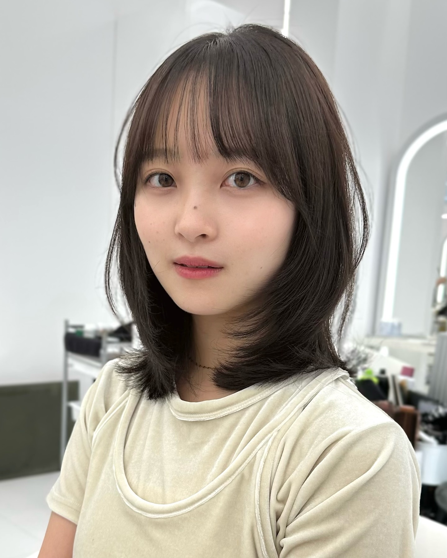 Textured Layered Lob with Subtle Soft Bangs