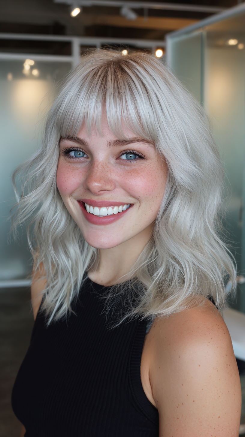 Textured Wavy Lob with Bold Bangs