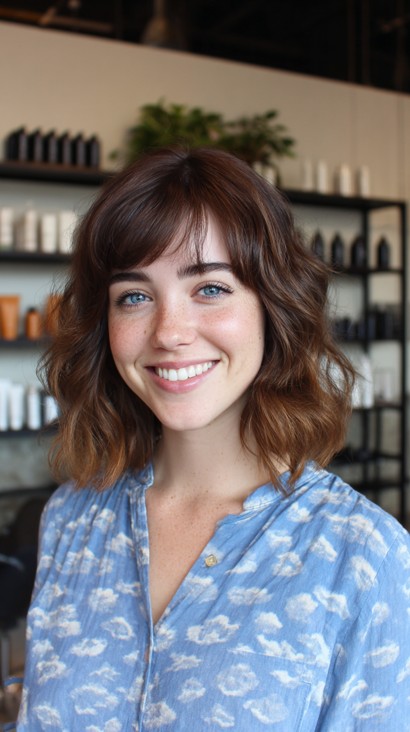 Textured Wavy Lob with Effortless Bangs
