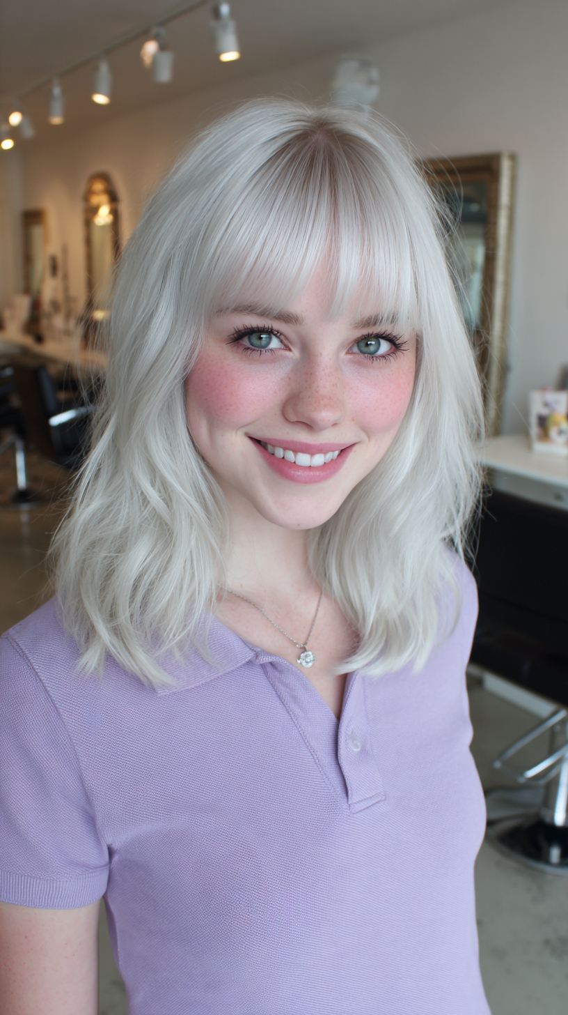 Textured Wavy Lob with Soft Bangs and Subtle Layers