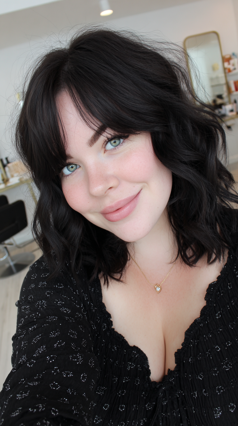 Textured Wavy Lob with Soft Fringe Bangs