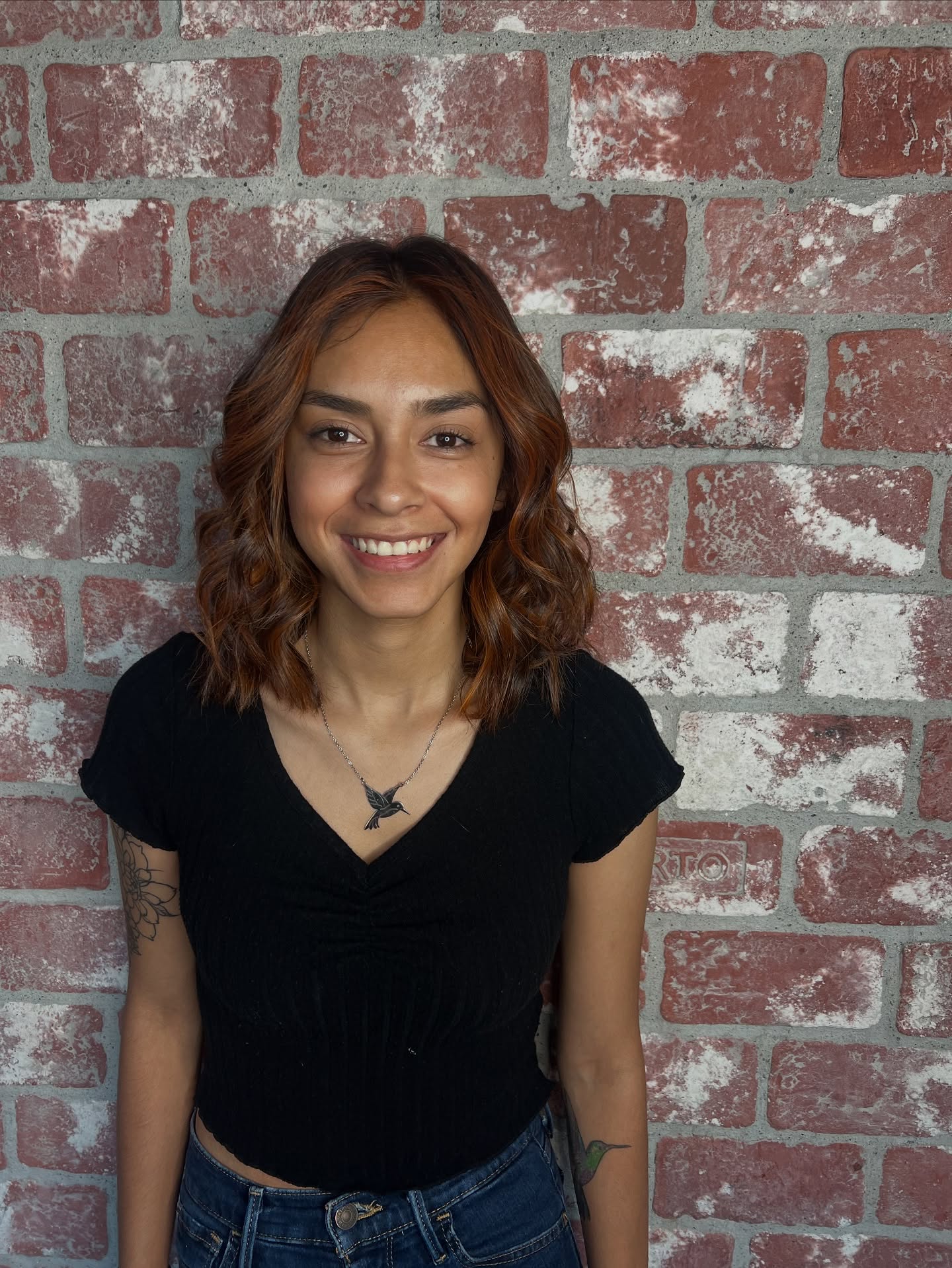 Warm Auburn Layered Lob with Soft Curls