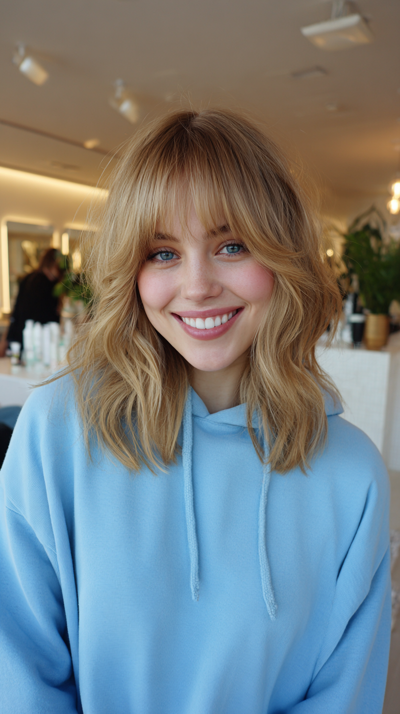 Wavy Lob with Bangs