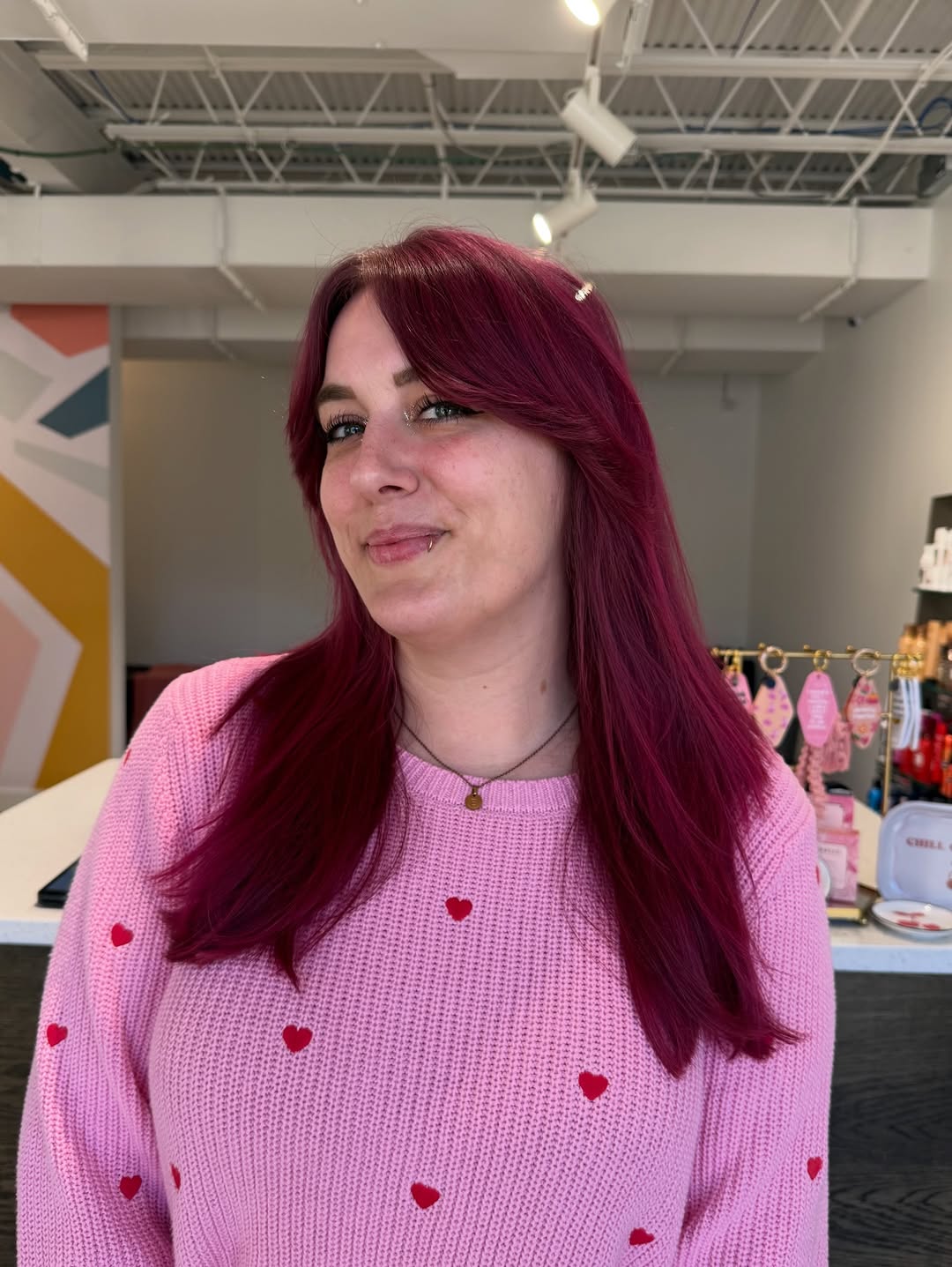 Bold Long Layers with Vibrant Burgundy Highlights
