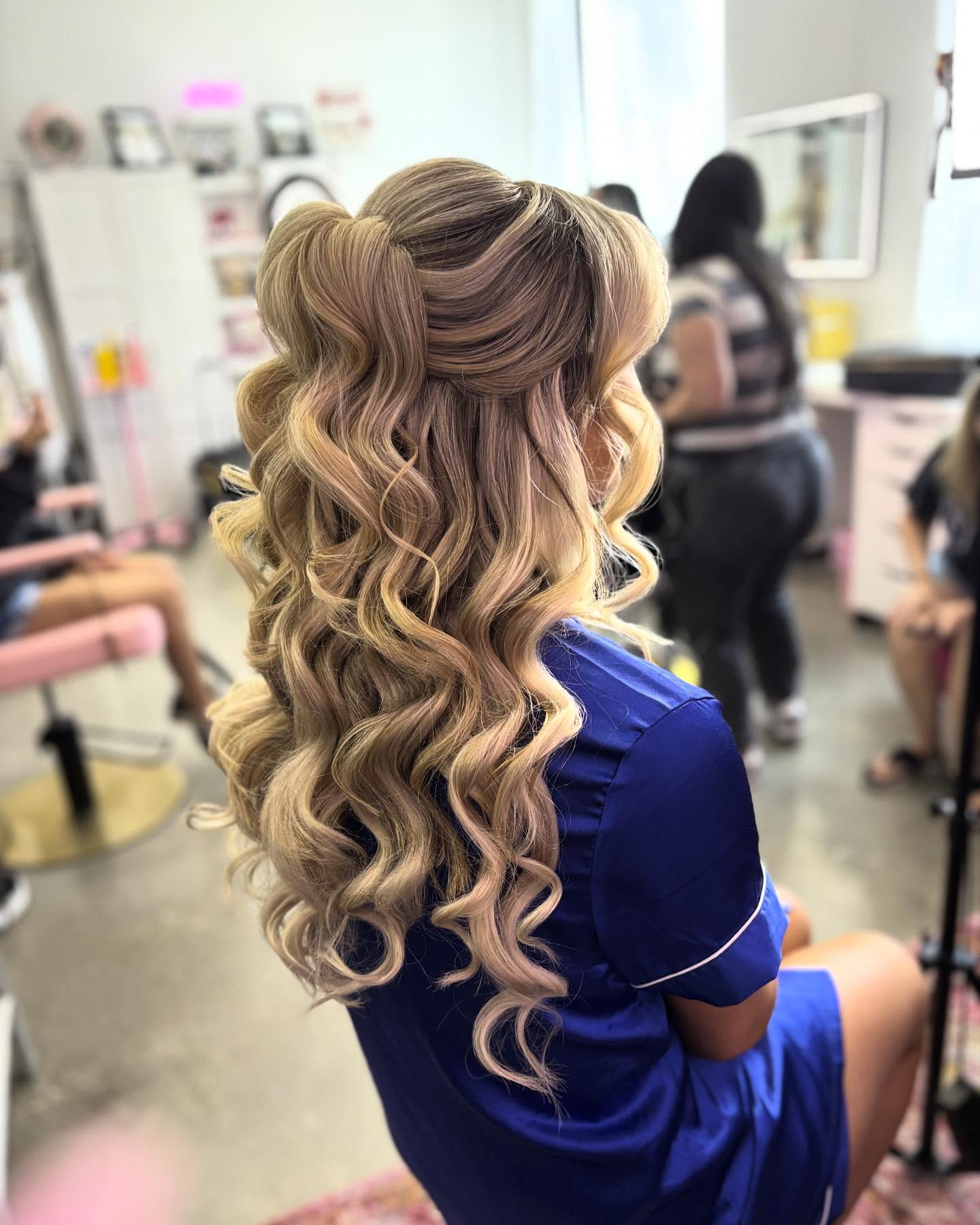 Elegant Long Loose Curls with Half-Up Twist