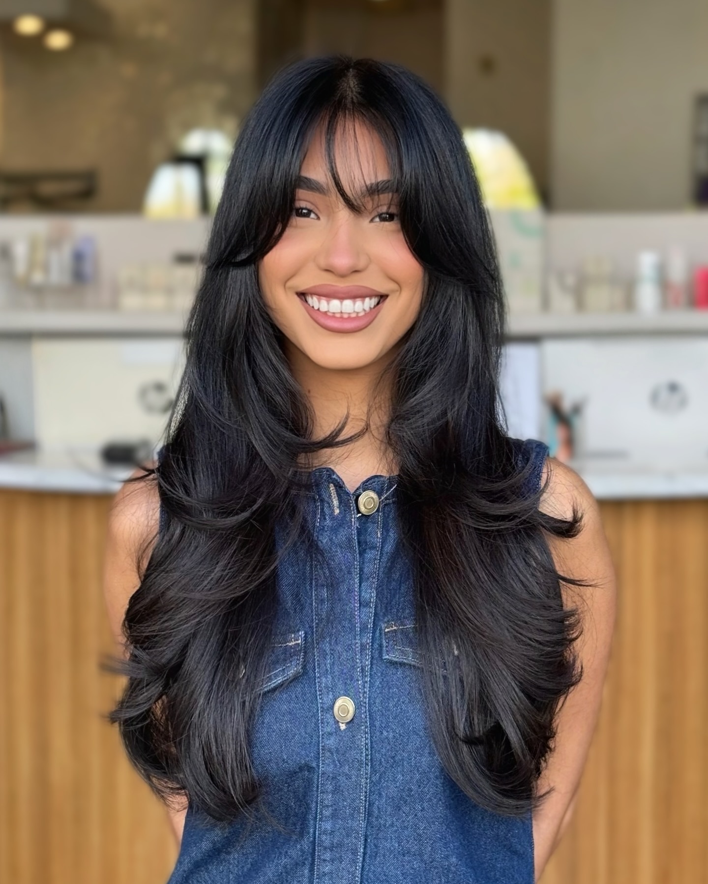 Glossy Long Layered Cut with Subtle Face Framing