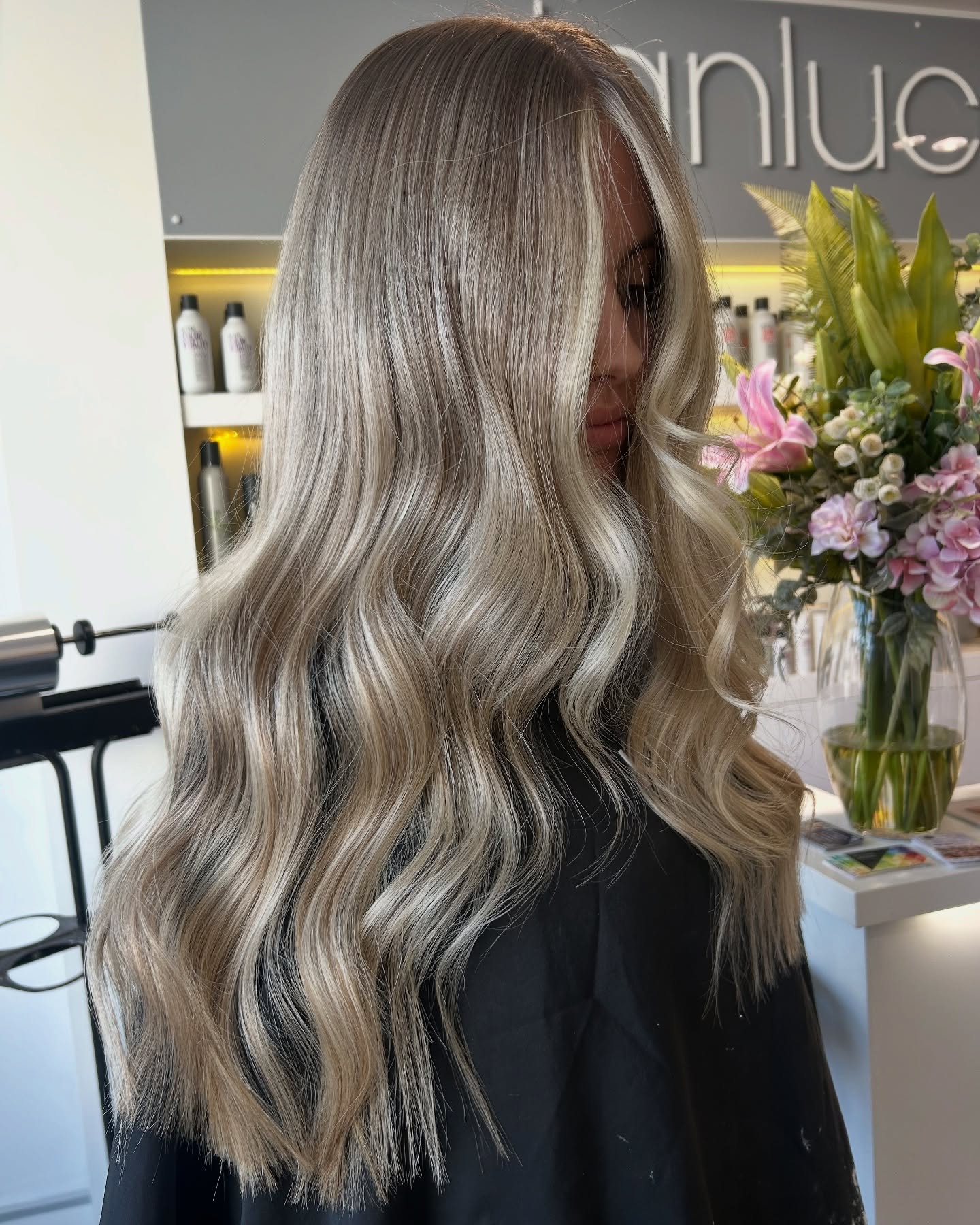 Luxurious Bright Blonde Waves with Subtle Dimension