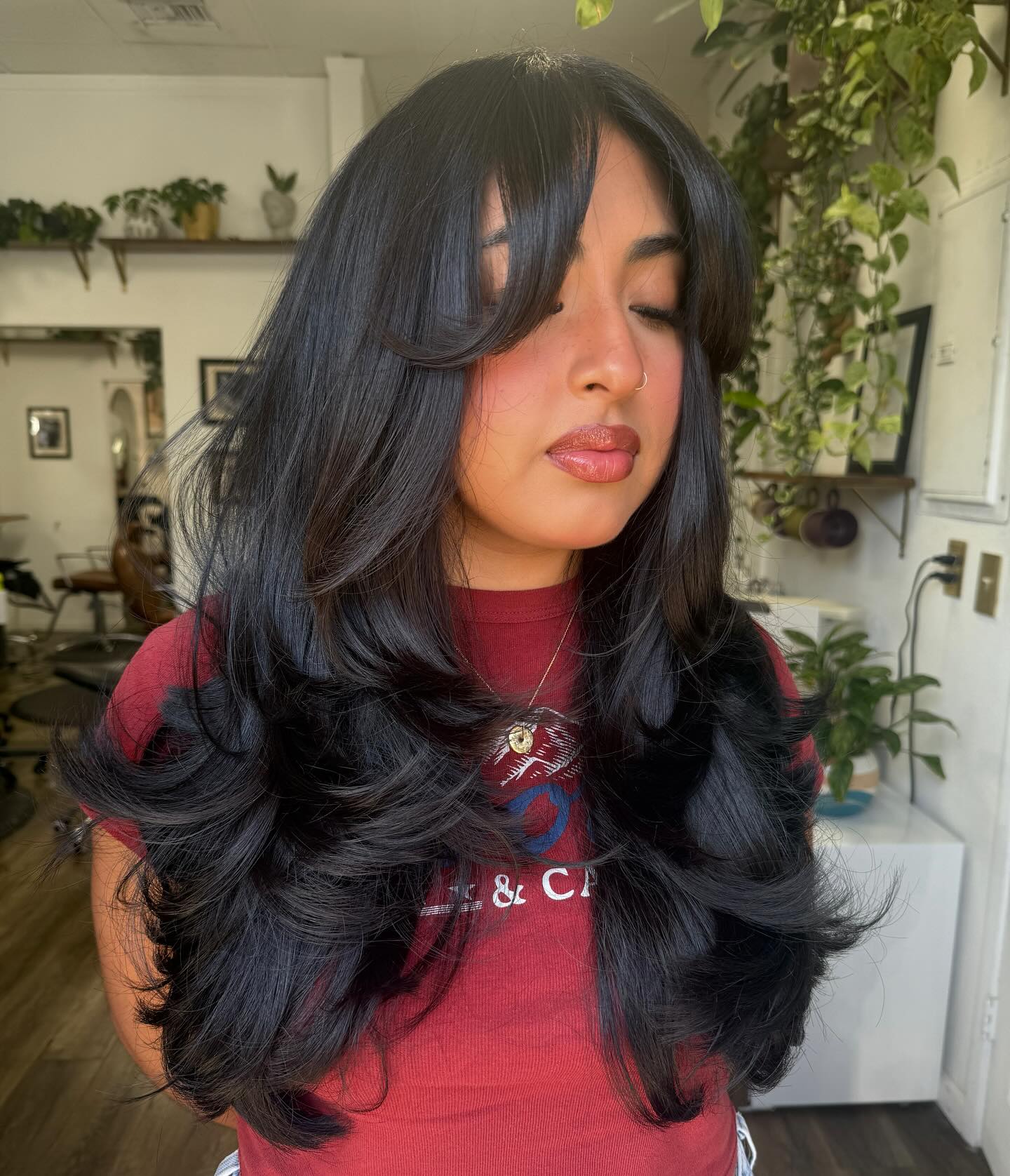 Radiant Long Layered Cut with Bold Face-Framing Bangs