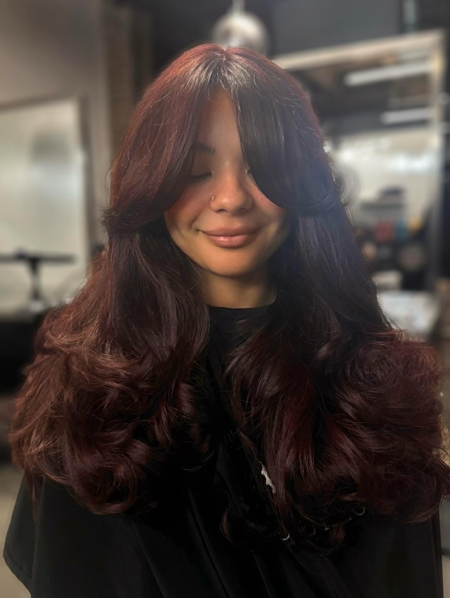 Rich Burgundy Layered Waves with Soft Volume