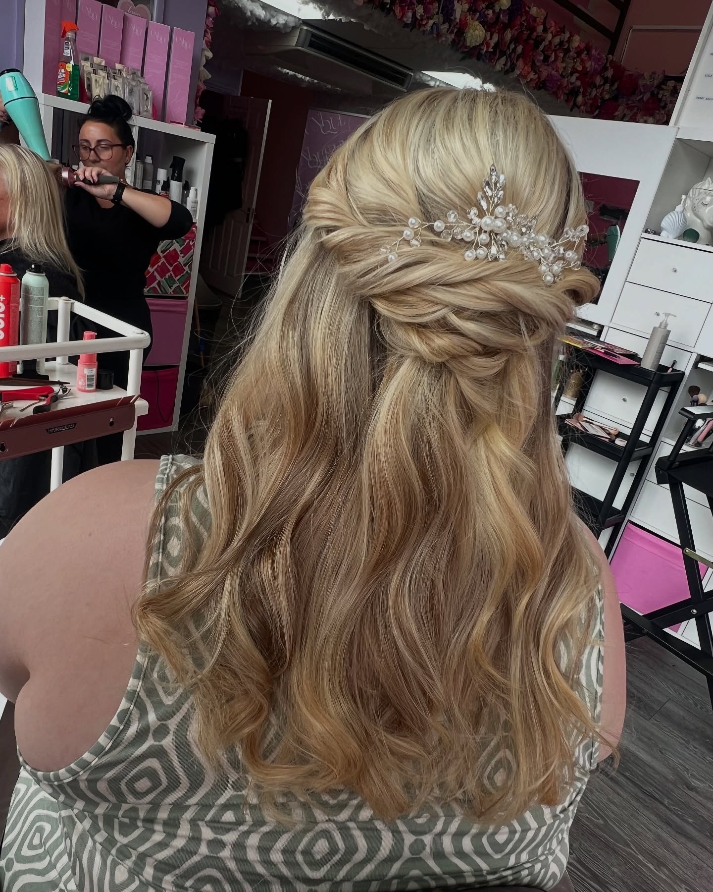 Romantic Half-Up Twisted Waves with Delicate Hair Accessories