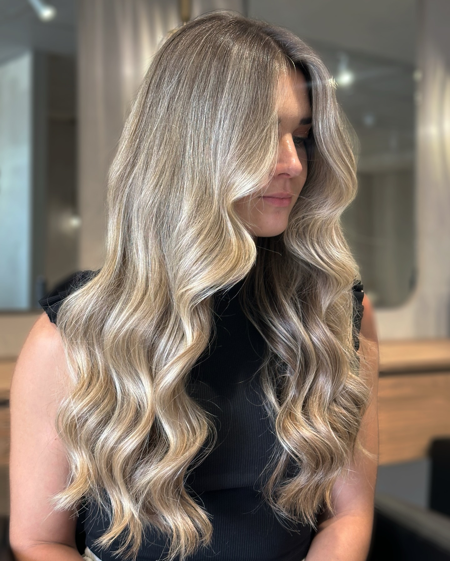 Softly Layered Bright Blonde Waves