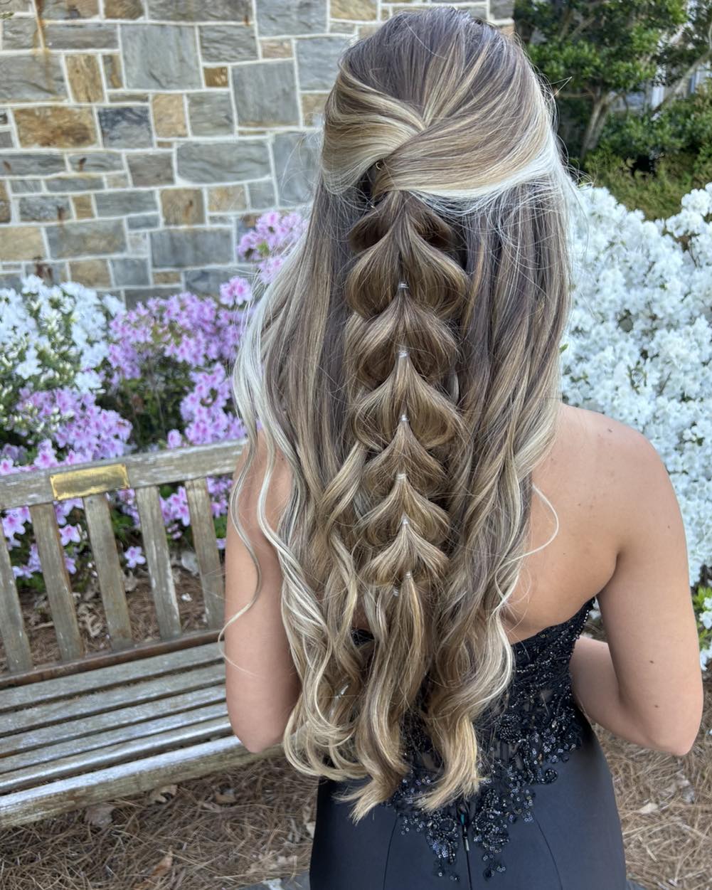 Stylish Half-Up Braided Waves with Beaded Accents