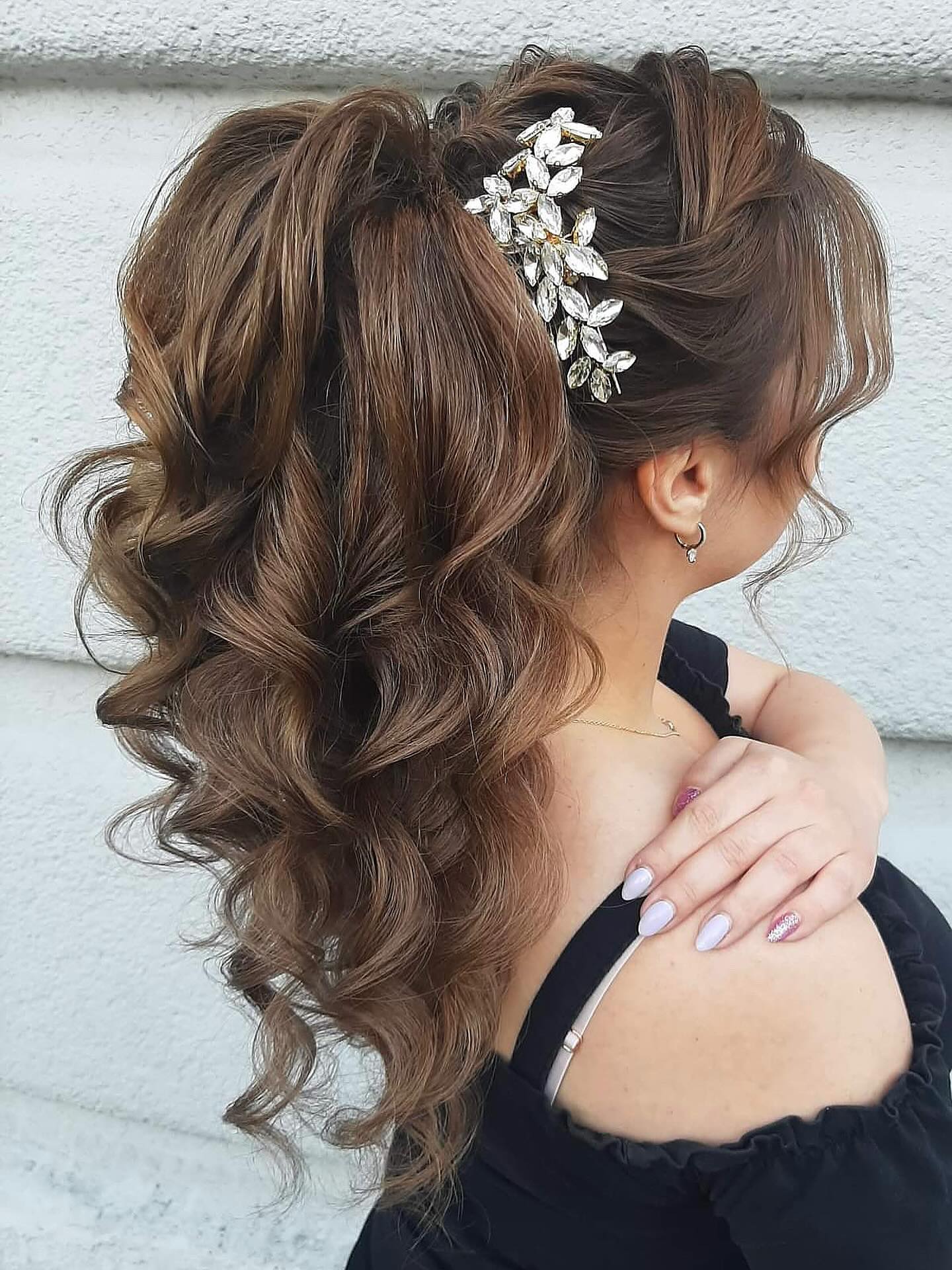 Textured Half-Up Curly Style with Decorative Hairpiece